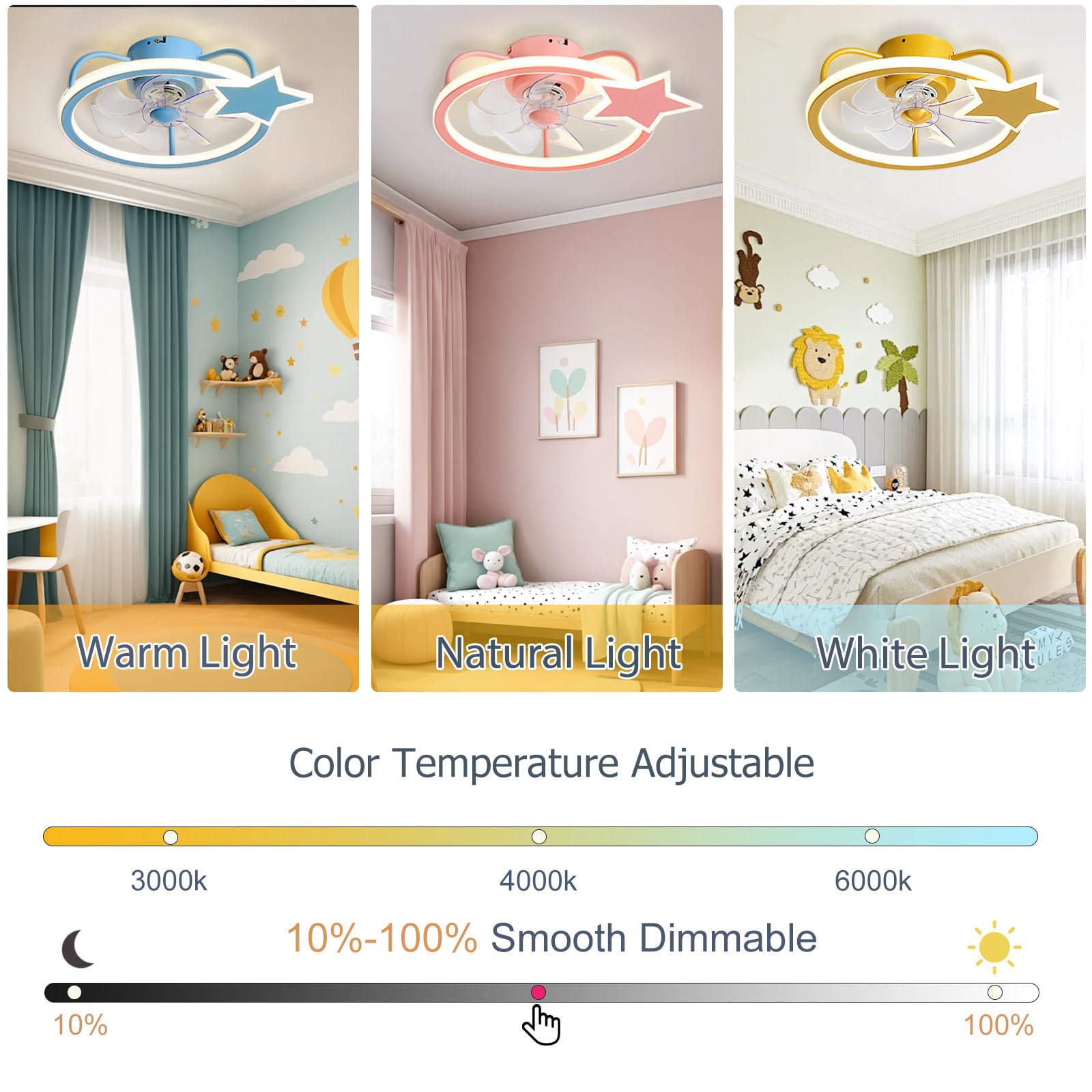 Ventilateur Plafond Noir Ventilateur De Plafond Avec Lampe Silencieux LED Dimmable Luminaire Luminaire Enfant