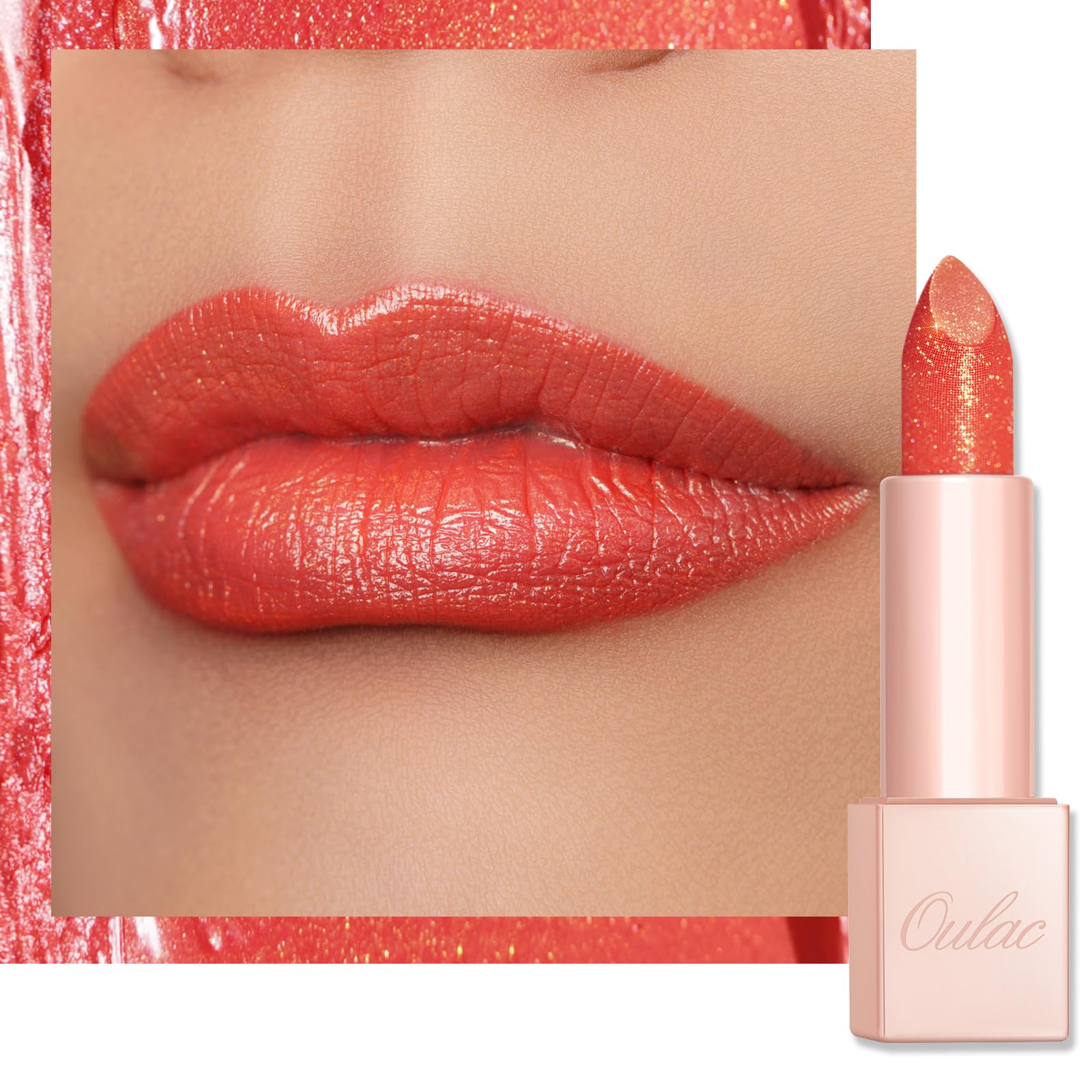 Coral Red Shimmer Lipstick for Women-Moisture Tinted Lip Balm for Dry Lips, Glitter Surface, Creamy Formula, Hydrating & Smooth, Infused with Shea Butter, Vegan, Clean Beauty (PG04) Sunrise