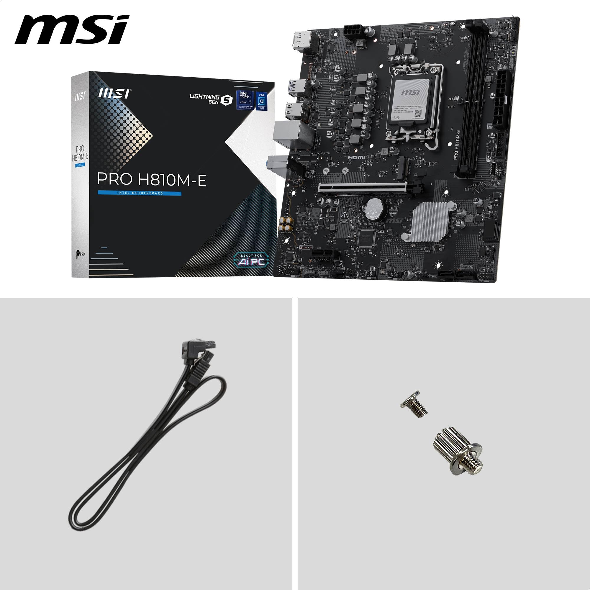 MSI Scheda madre PRO H810M-E, mATX, supporta processori Intel Core Ultra (serie 2), LGA 1851 - DDR5 Memory Boost (6400 MT/s MAX), PCIe 5.0 x16, M.2 Gen4, 2.5G LAN