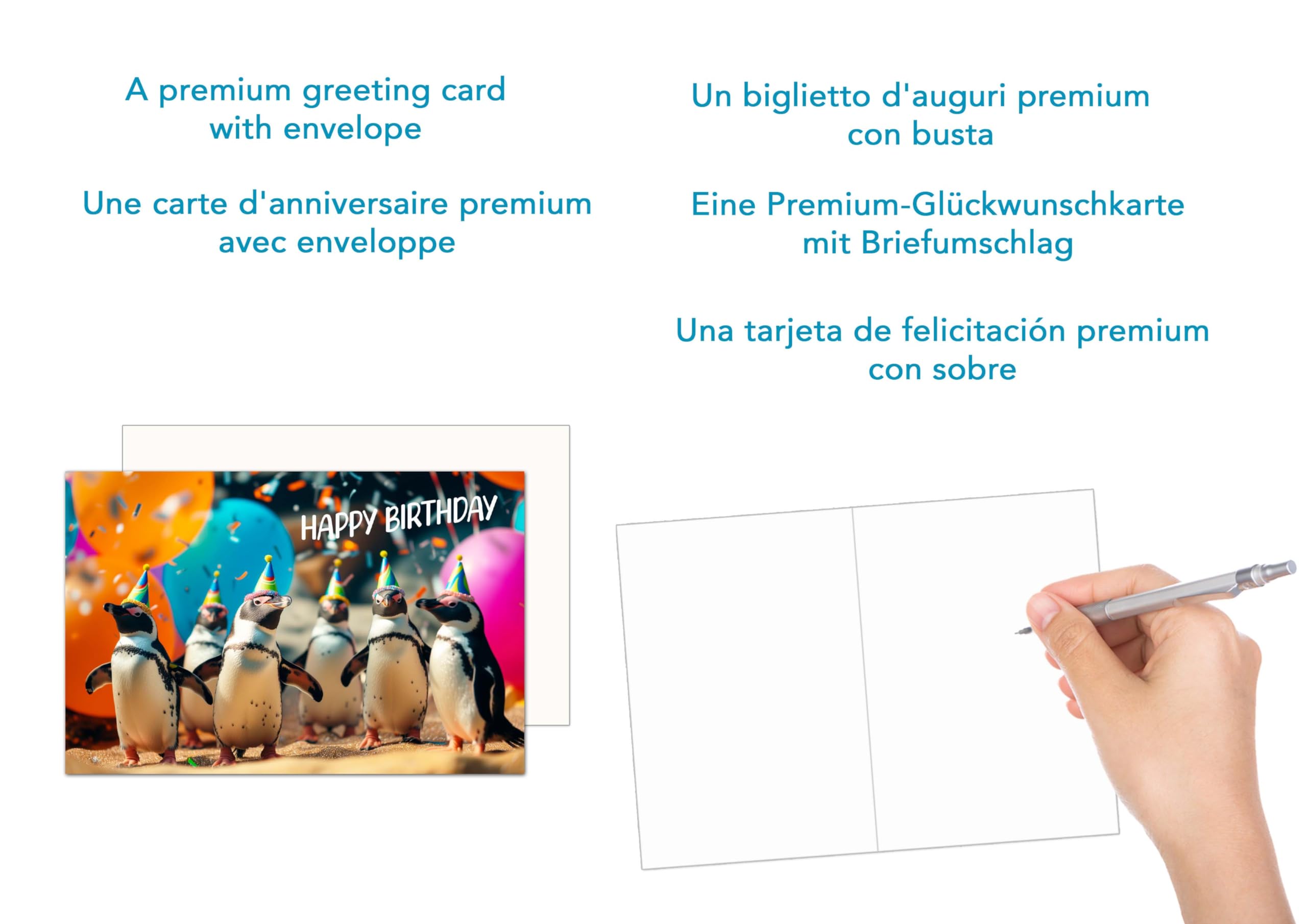 Biglietto di auguri di compleanno a forma di pinguino, collage illustrato, ecologico - Italia
