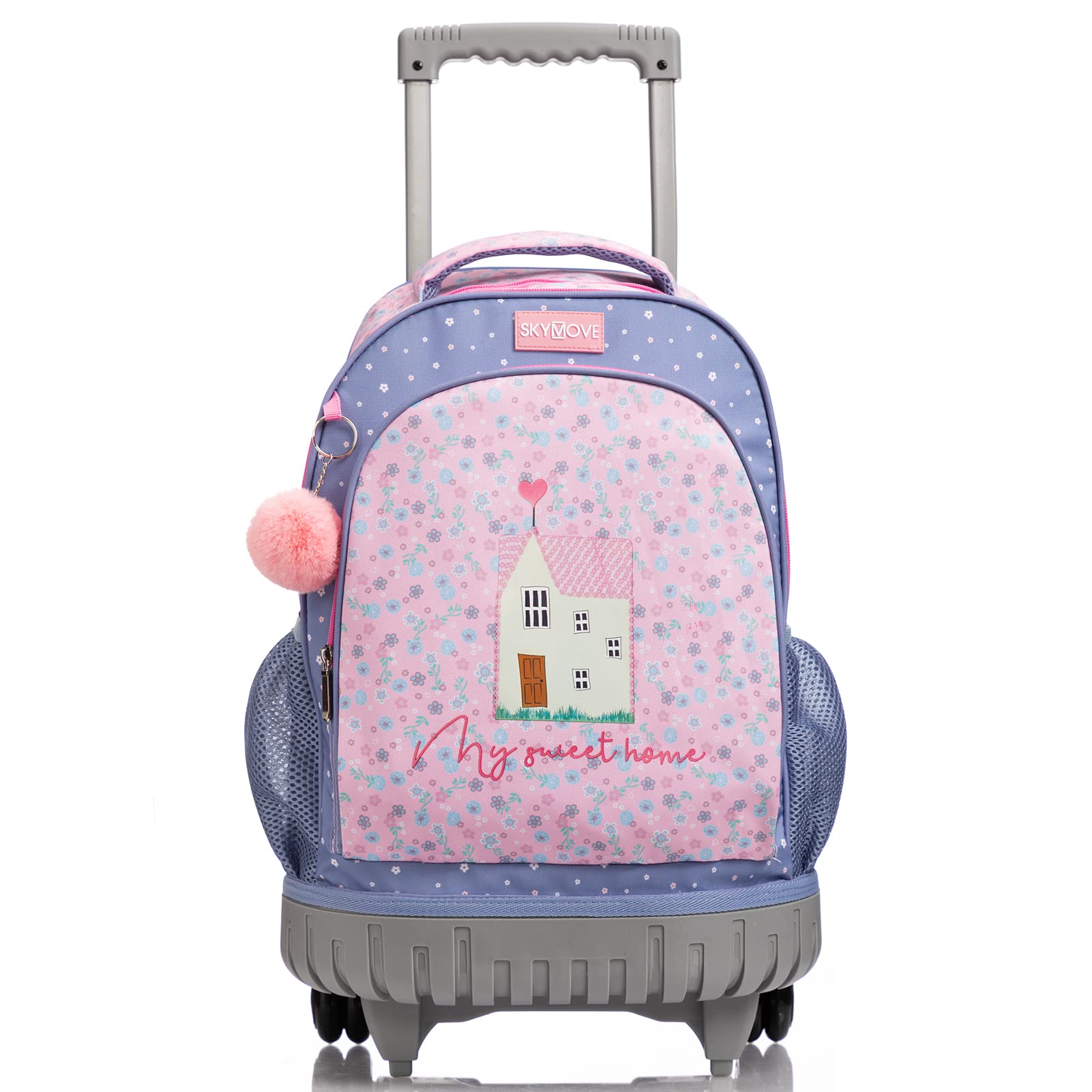 SKYMOVE18 inch Multi-Compartment Double Handle Wheeled Student School Rolling Backpack for Girls Business Trip Carry-on, Pink House