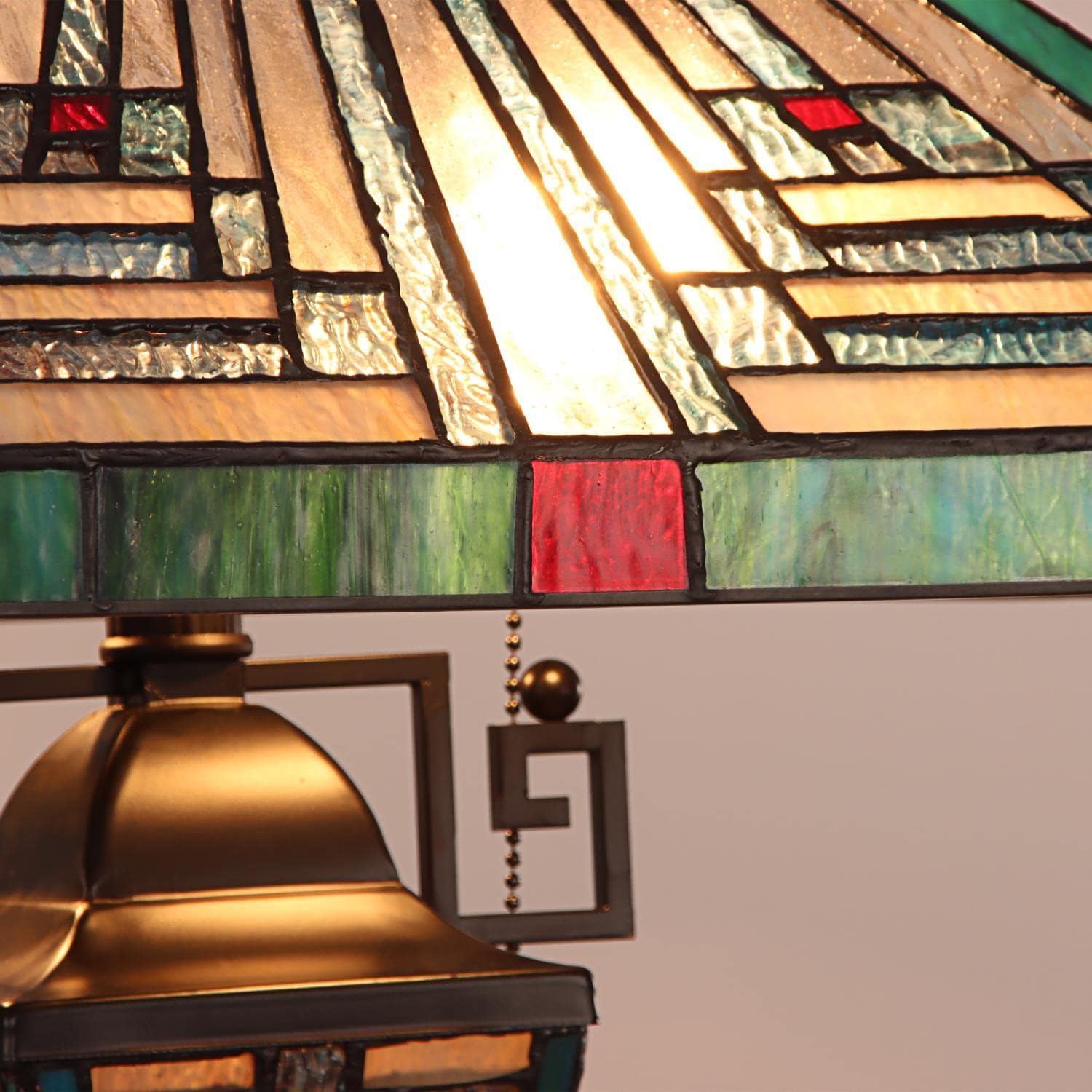 Chloe Lighting Innes Mission Tiffany-Style Blackish Bronze 3 Light Double Lit Table Lamp 16" Wide, Multicolor