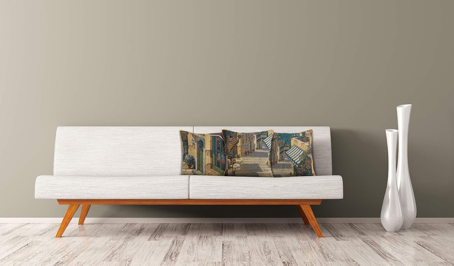 C Charlotte Home Furnishings Inc Bellagio Village Door Belgian Cushion Cover | Decorative Cushion Case with Pure Cotton | 17x17 Inch Cushion Cover for Living Room Couches | Inspired by Robert Pejman