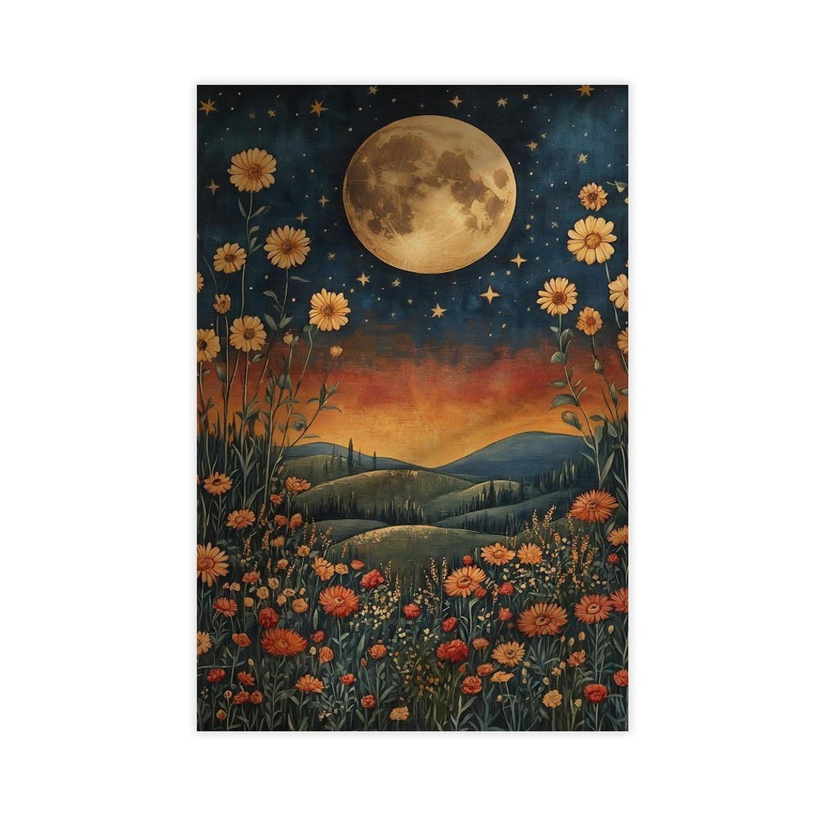 Bareronor Off-White Celestial Moon (2) Canvas Poster Bedroom Decor Landscape Office Room Decor Gift 24" L X 36" W