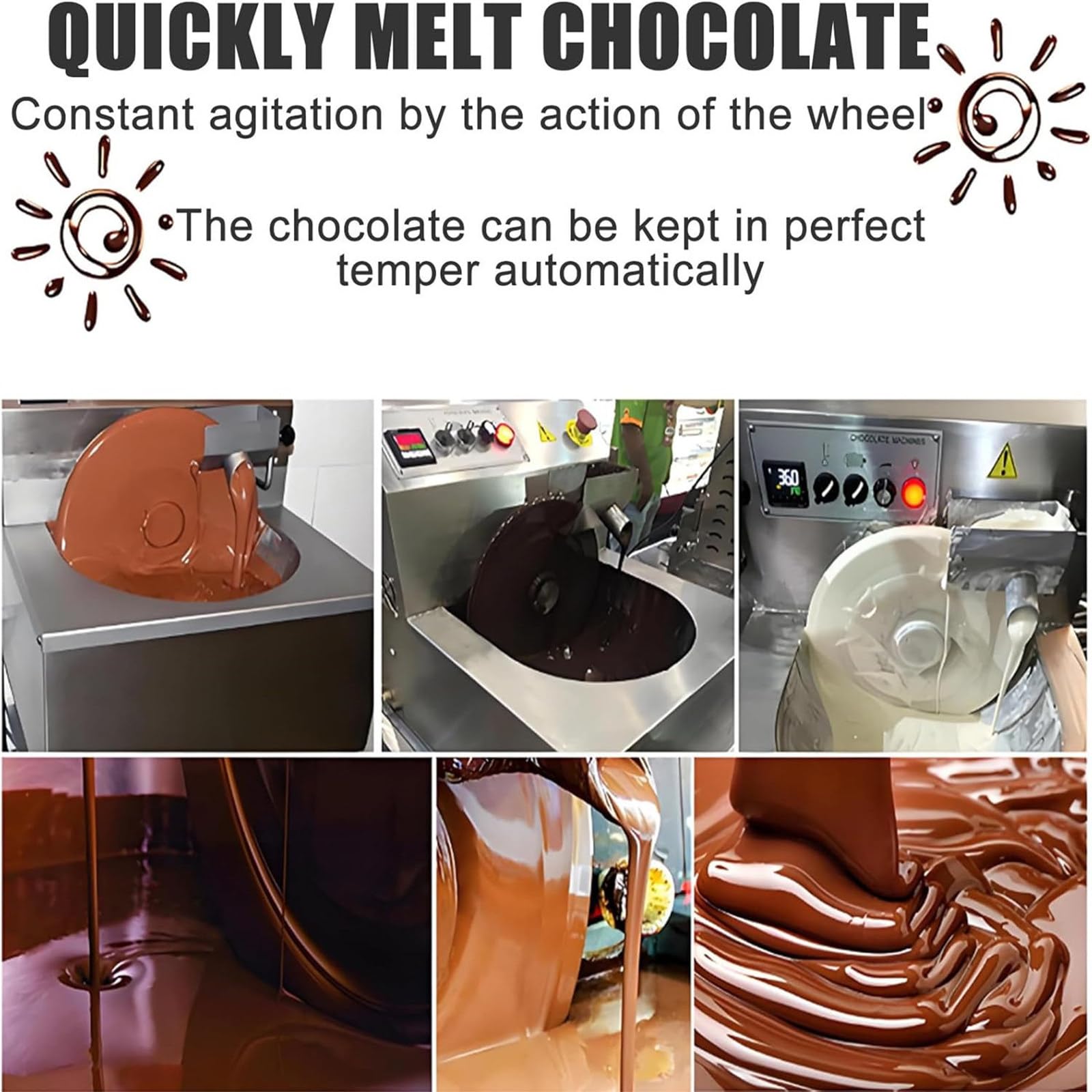 Mélangeur de chocolat en acier inoxydable avec four de fusion – Commandes conviviales, température réglable pour des résultats parfaits de trempage et de revêtement