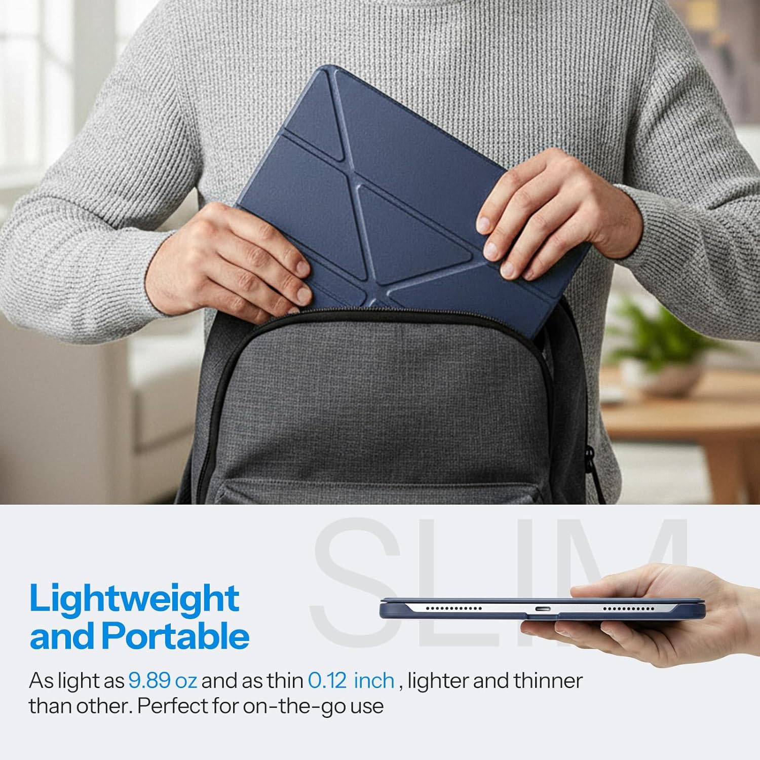 SPARIN Magnetic Case for iPad A16 11th/10th Gen (2025/2022), Origami Stand Cover with Auto Sleep/Wake, Multi-Angle Viewing, Hidden Pencil Holder, Ultra Slim Lightweight & Stable on Sofa/Bed-Navy Blue