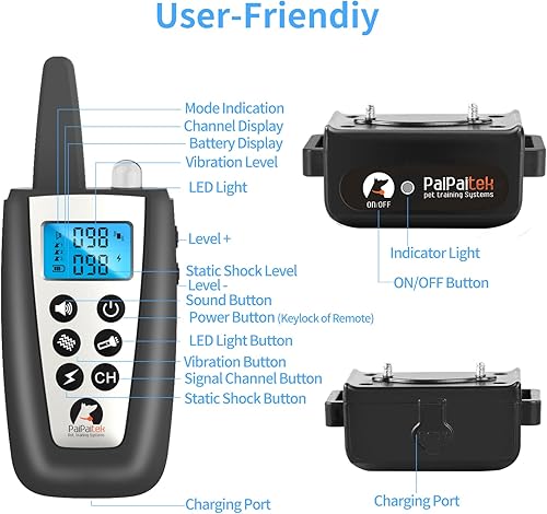 Miniatura 8 de PaiPaitek Collar antiladridos con control remoto, collar automático de ladrido y entrenamiento combinado con pitido, vibración, choque, modo de