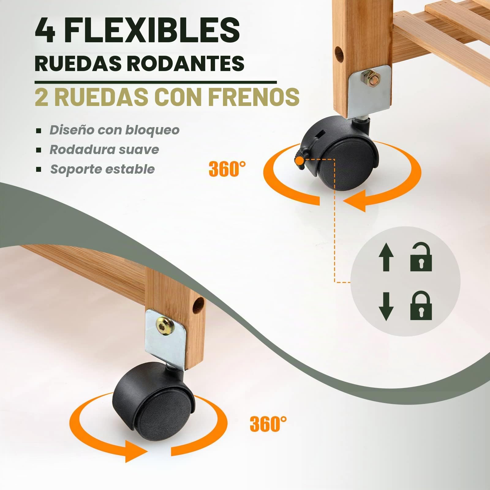 Giantex Carro de Servicio de Bambú, Carrito de Cocina con Ruedas Giratorias, Carrito Auxiliar de Almacenamiento con 3 Estantes, con Asas, Ruedas Extraíbles, para Cocina, Comedor, Salón