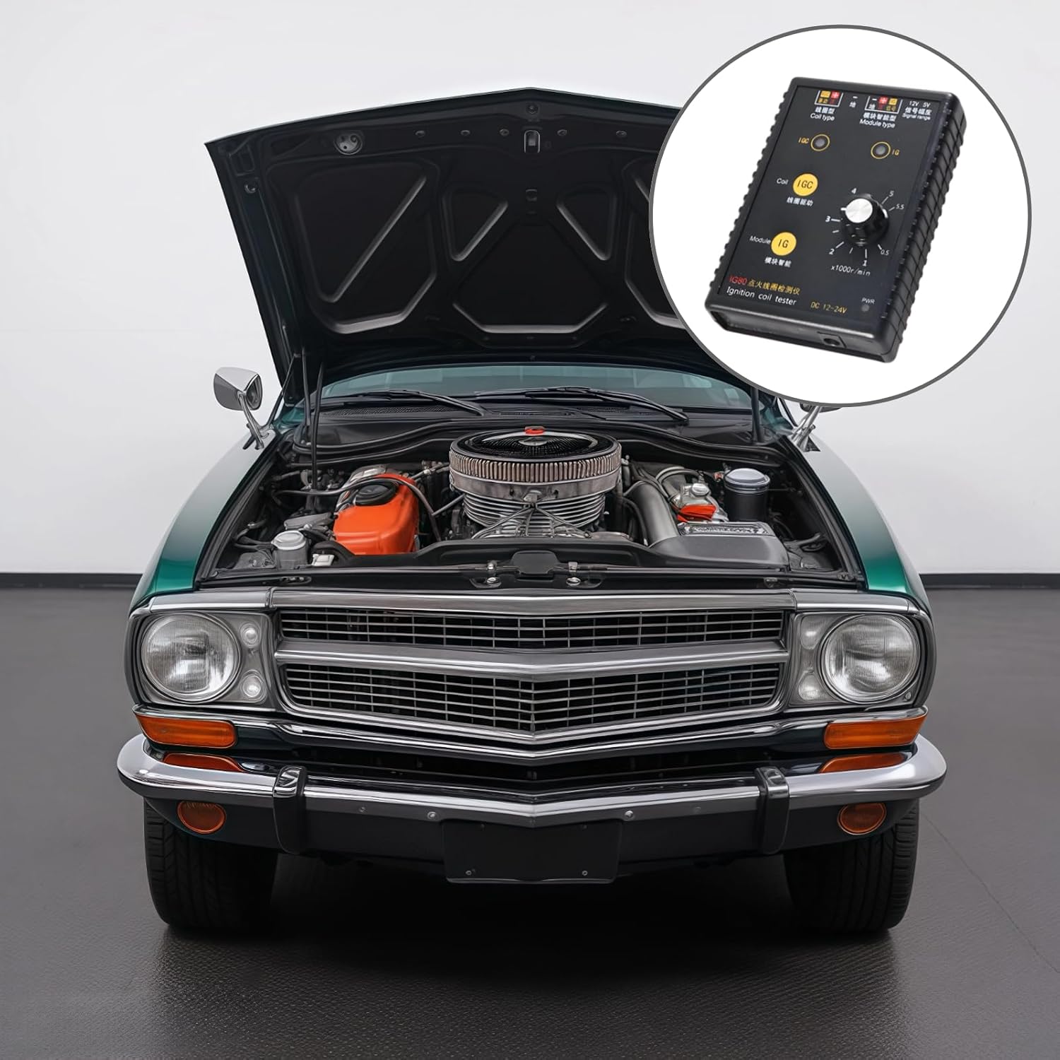 Portable Ig80 Car Ignition Coil Tester - 12/24V Vehicle Diagnostic Tool with Power Cable & 3 Coils