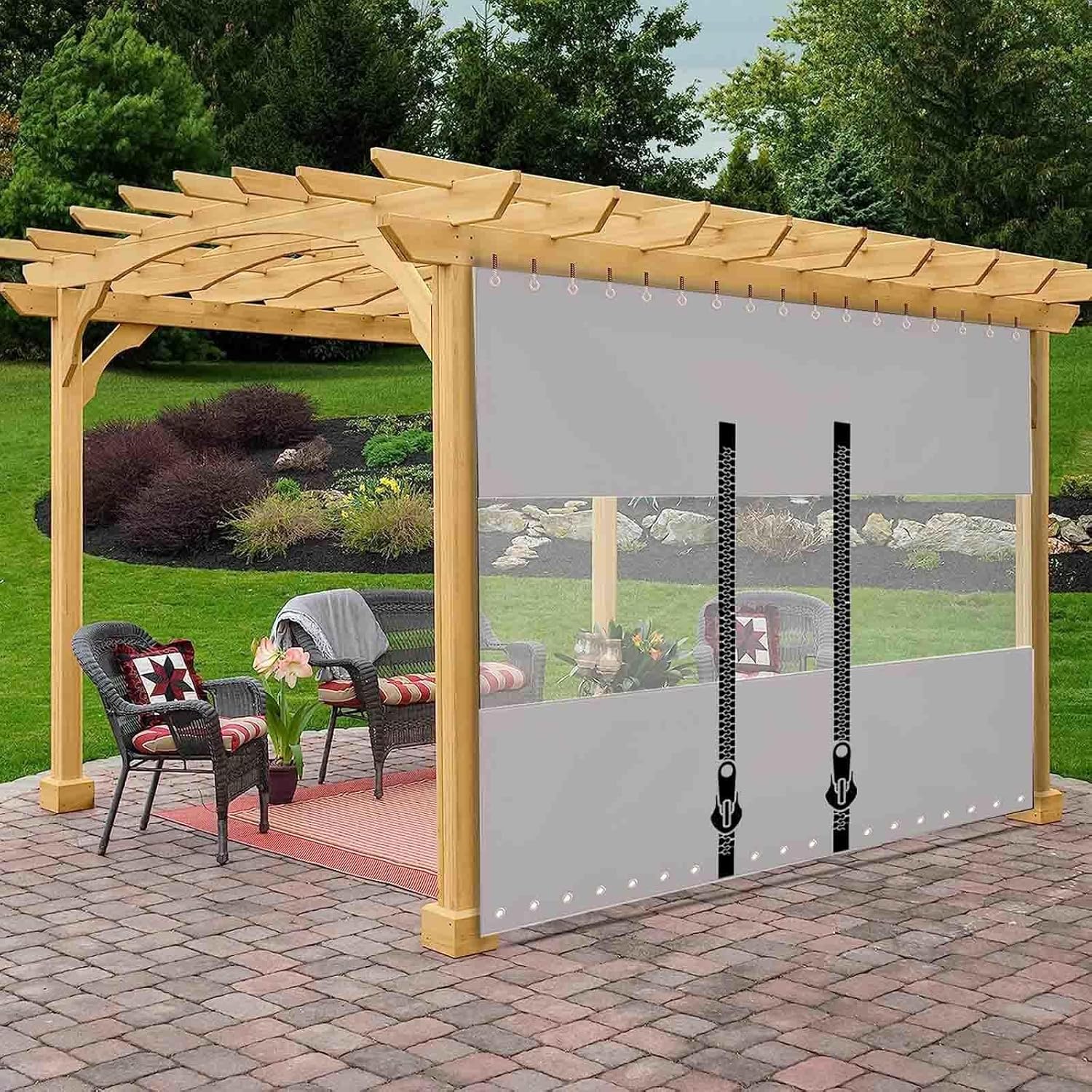 Waterproof Outdoor Vinyl Curtains,0.35mm Clear Panel Curtains with Zippers and Grommets,2/3/4m,Tarp Side Panels for Pergola,Porch,Patio,Patio Enclosure Tarpaulin Drapes,L×H-2.3×2.2m(91 * 87in)