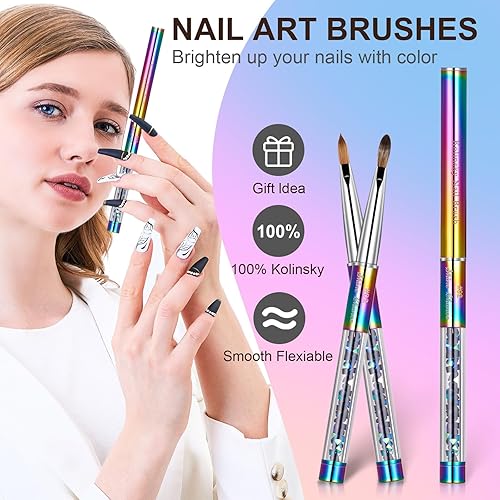 Miniatura 2 de Cepillo de uñas acrílicas tamaño 2, 100% real, Kolinsky Art Nail Brush para aplicación de polvo acrílico, herramienta de extensión de uñas hecha a