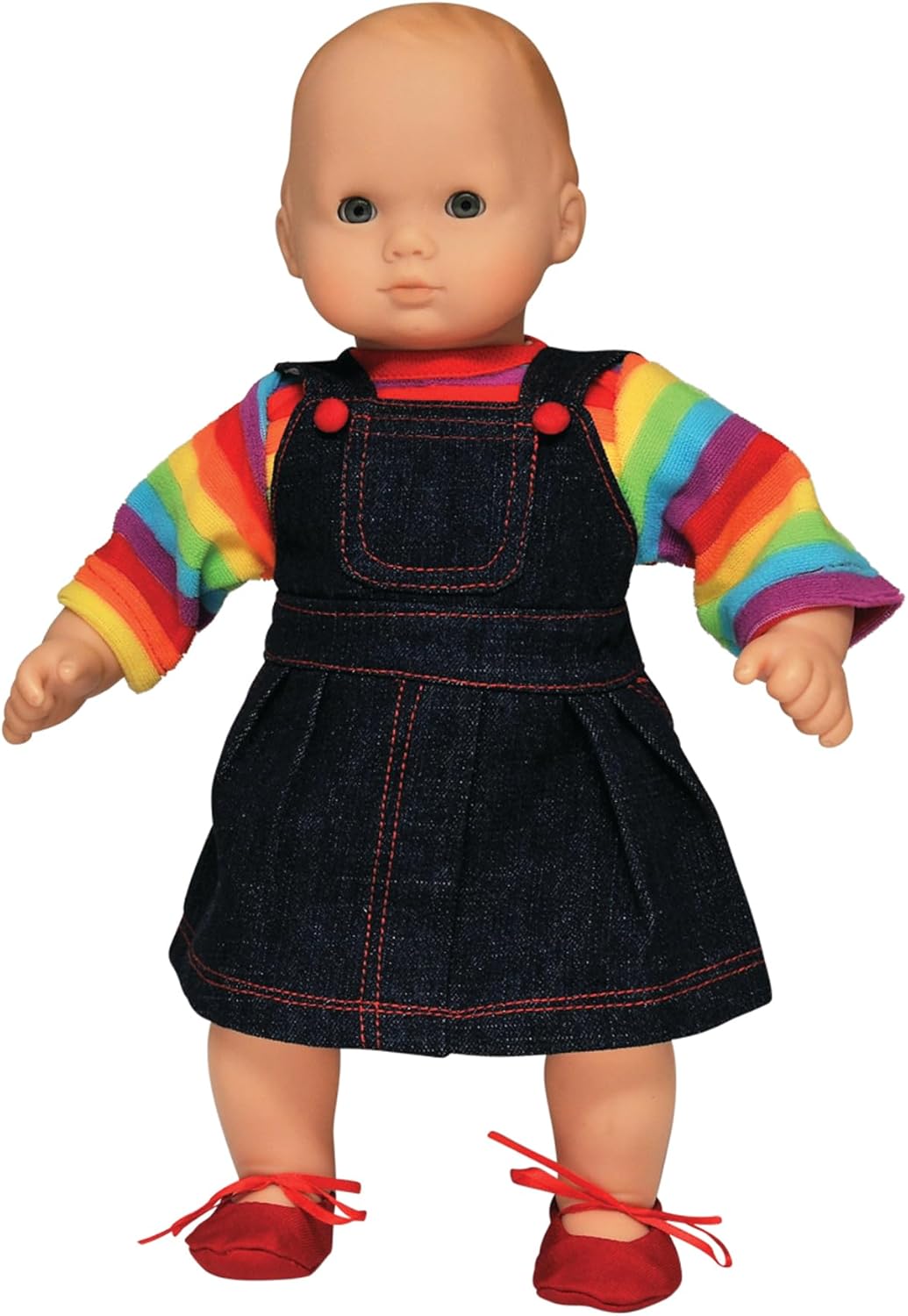 The Queen's Treasures Doll 15 Inch Baby Doll Clothes Outfit, 4 Piece Bitty Denim Skirt, Rainbow Shirt, and Shoes. Compatible with Bitty Baby Dolls and Bitty Twins