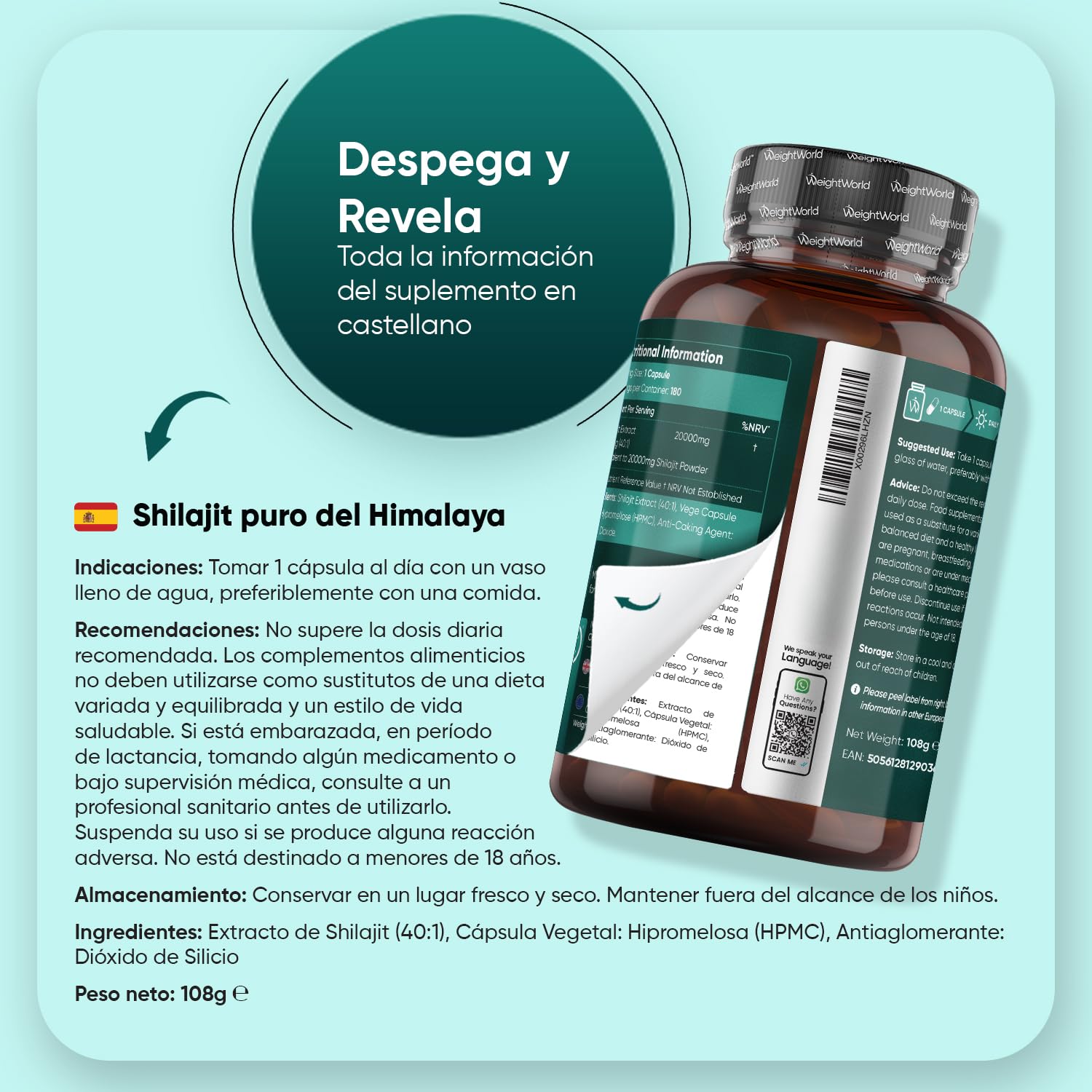 Shilajit Puro del Himalaya 20000mg, 180 Cápsulas Veganas, 6 Meses de Suministro - Extracto de Shilajit 40:1, Apto para Veganos, 1 Cápsula al Día, Sin Estearato de Magnesio ni OGM