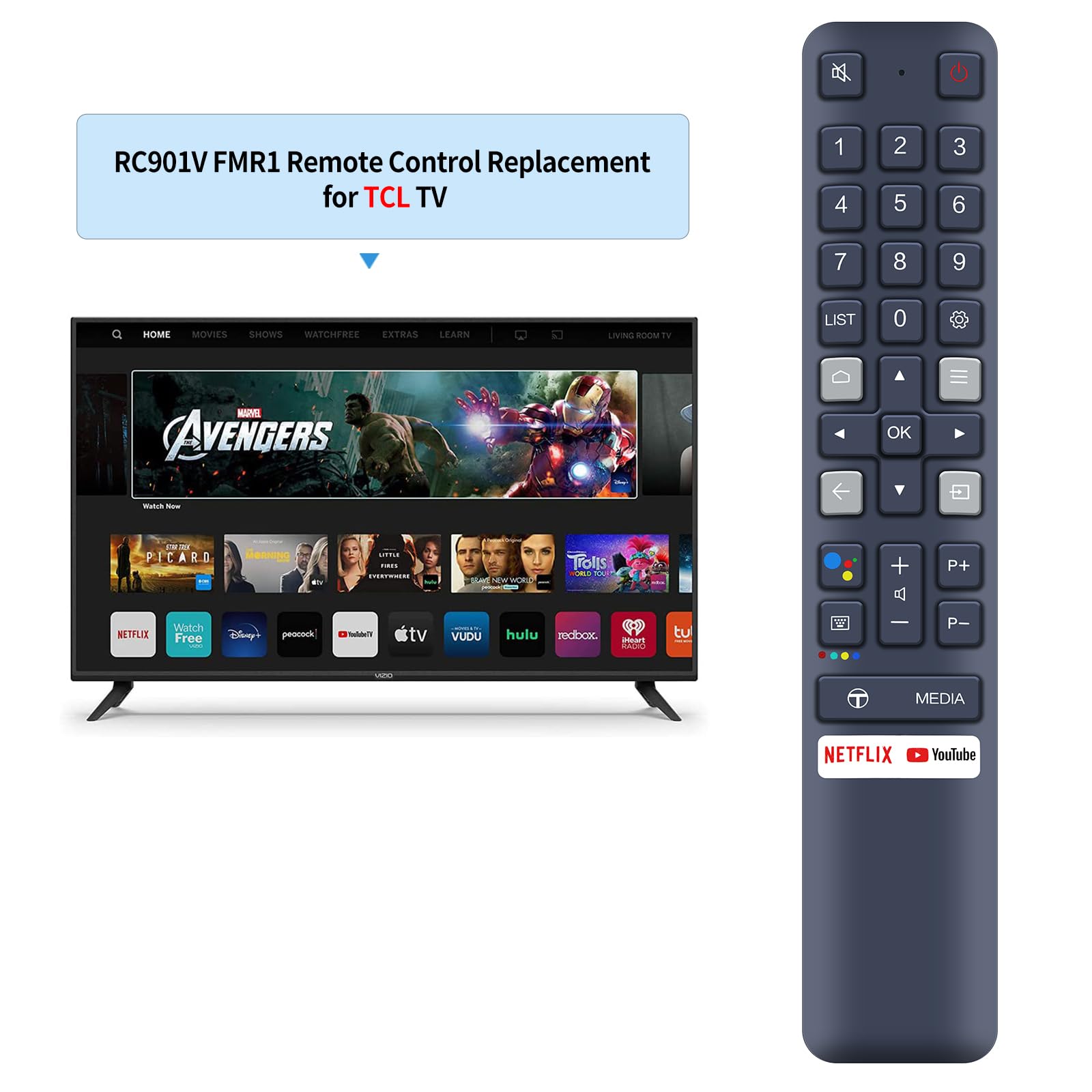 TCNOUMT New RC901V FMR1 Remote Control fit for TCL iFFALCON LCD LED TV 32A323 32S330 40S330 40A325 43P618 43P725 49P30FS 55P618 55P725 65C828 (No Voice Function) - Image 2
