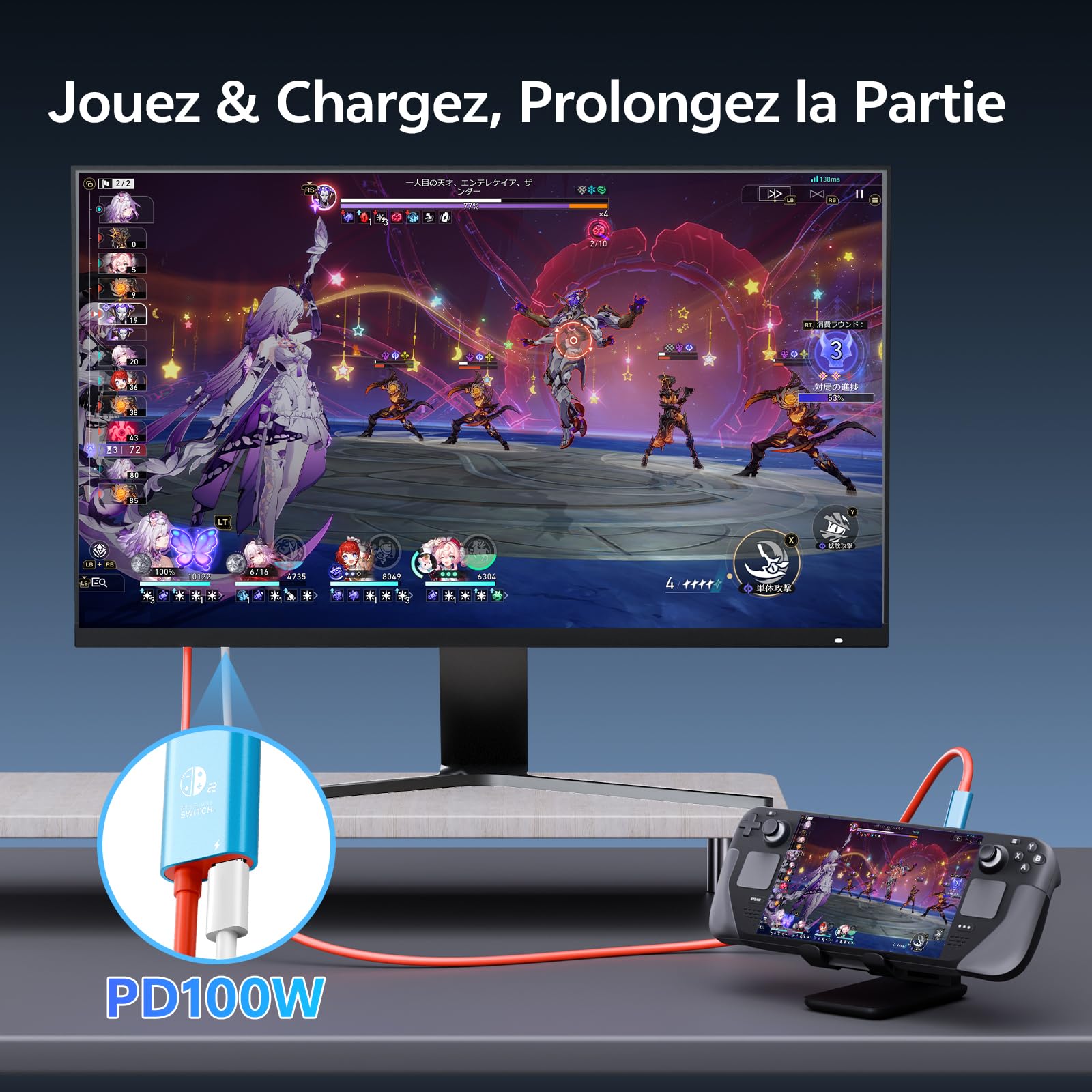 Dock Switch 2 TV Câble USB-C vers HDMI 2m - 4K@60Hz Charge PD100W Connexion TV sans Dock Portable Pour Jeux en Voyage et Bureau, Compatible Switch2(v.21.0.0+)/1/OLED/Steam Deck MacBook iPad Smartphone