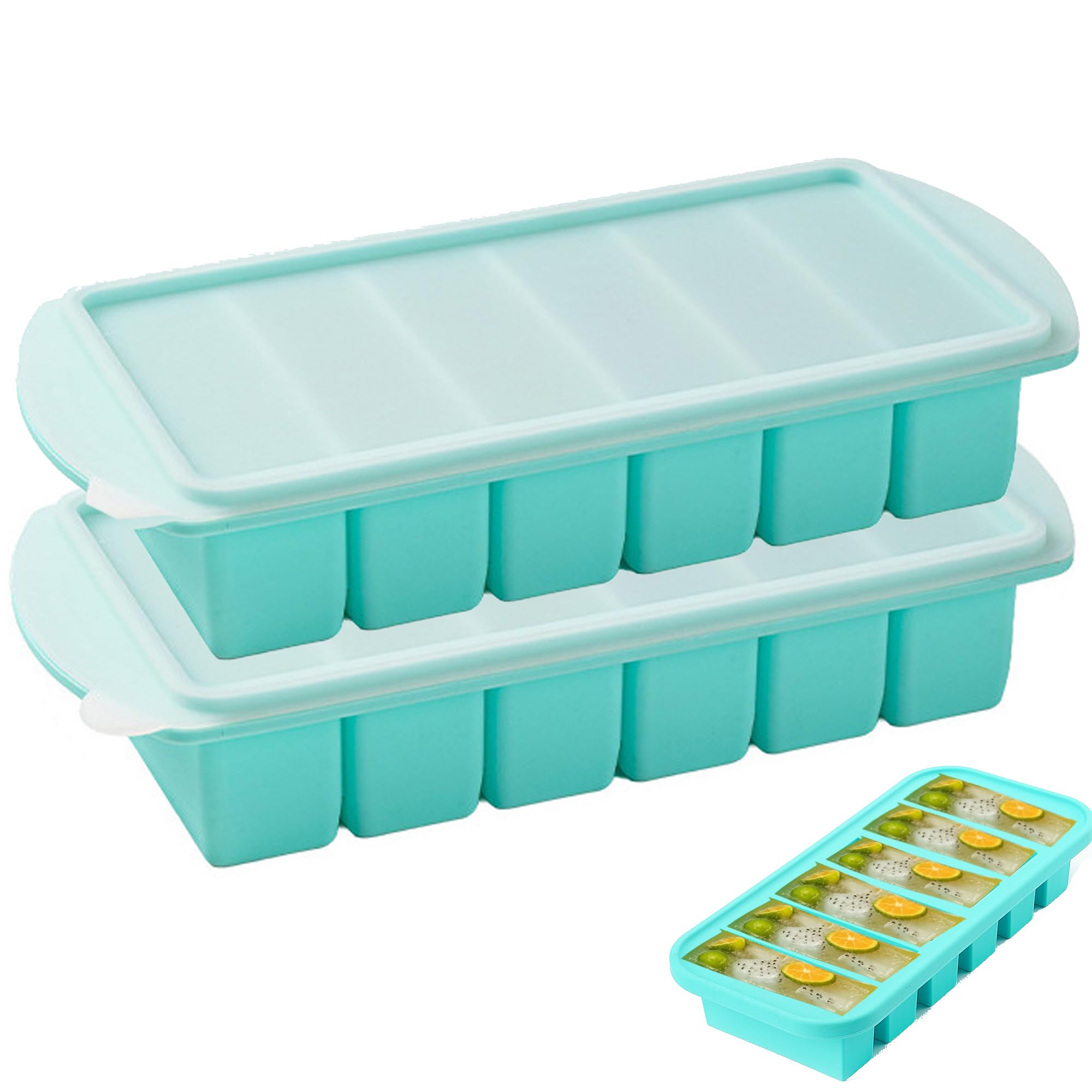 2 Pack Silicone Soup Freezer Containers,Ice Cube Tray for Storing 150 ml Broth,Soup,Leftovers,SauceSoup Portion Freezer Moulds, Ice Trays for Freezer,Makes 12 150 ml Portions Cubes(Blue)