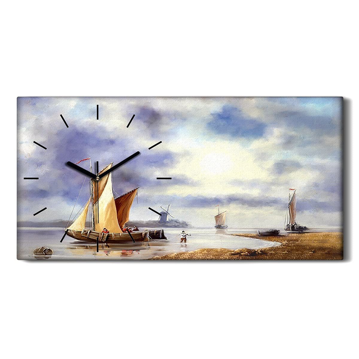 Horloge sur Toile Pêcheur de Paysage Marin 60x30cm pour Salon et Chambre Décoration Moderne