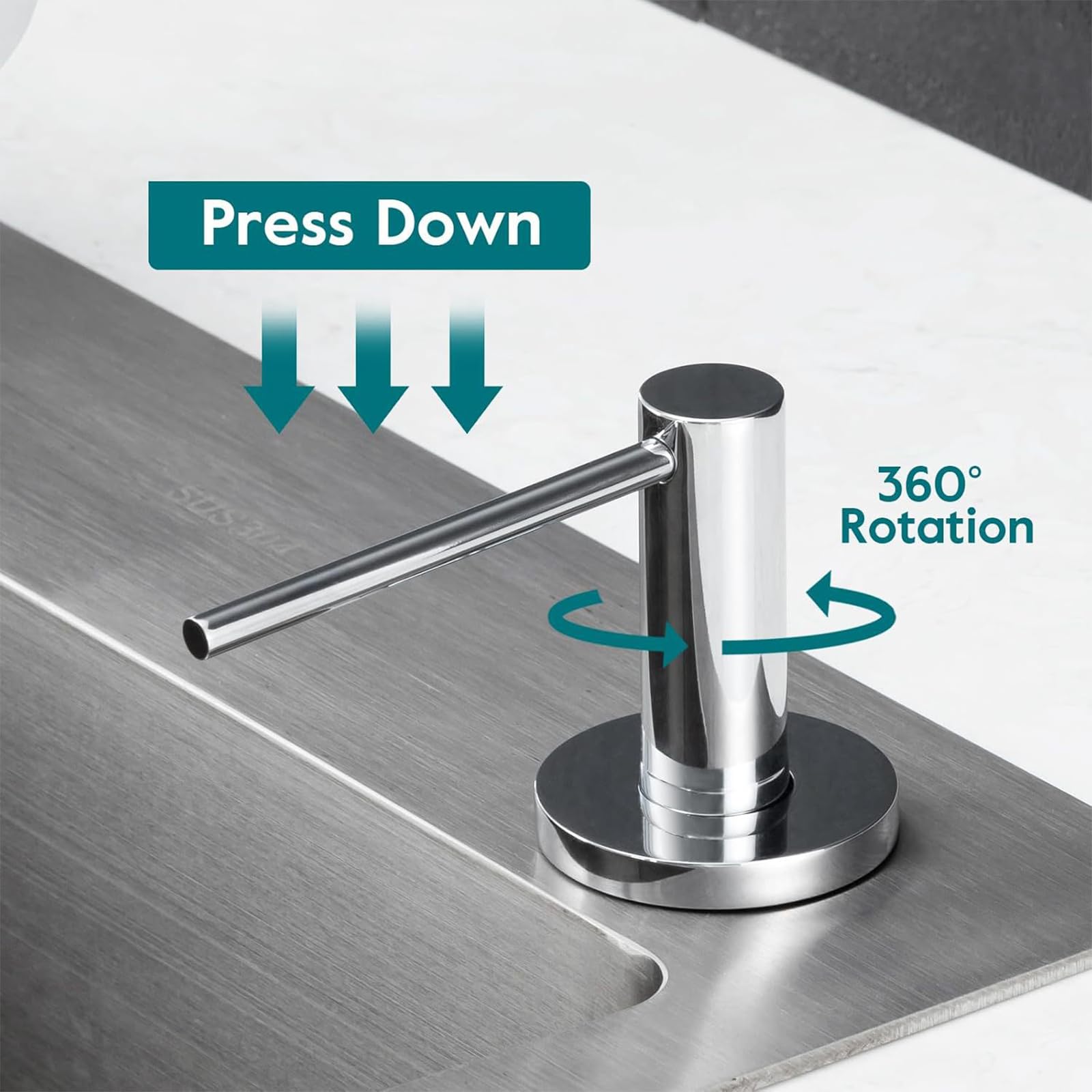 Cromo,Dispensador De Jabón De Encimera para Fregadero De Cocina; Dispensador Empotrable De Acero Inoxidable con Botella De 500 Ml Y Kit De Tubo De Extensión De 57 Pulgadas.