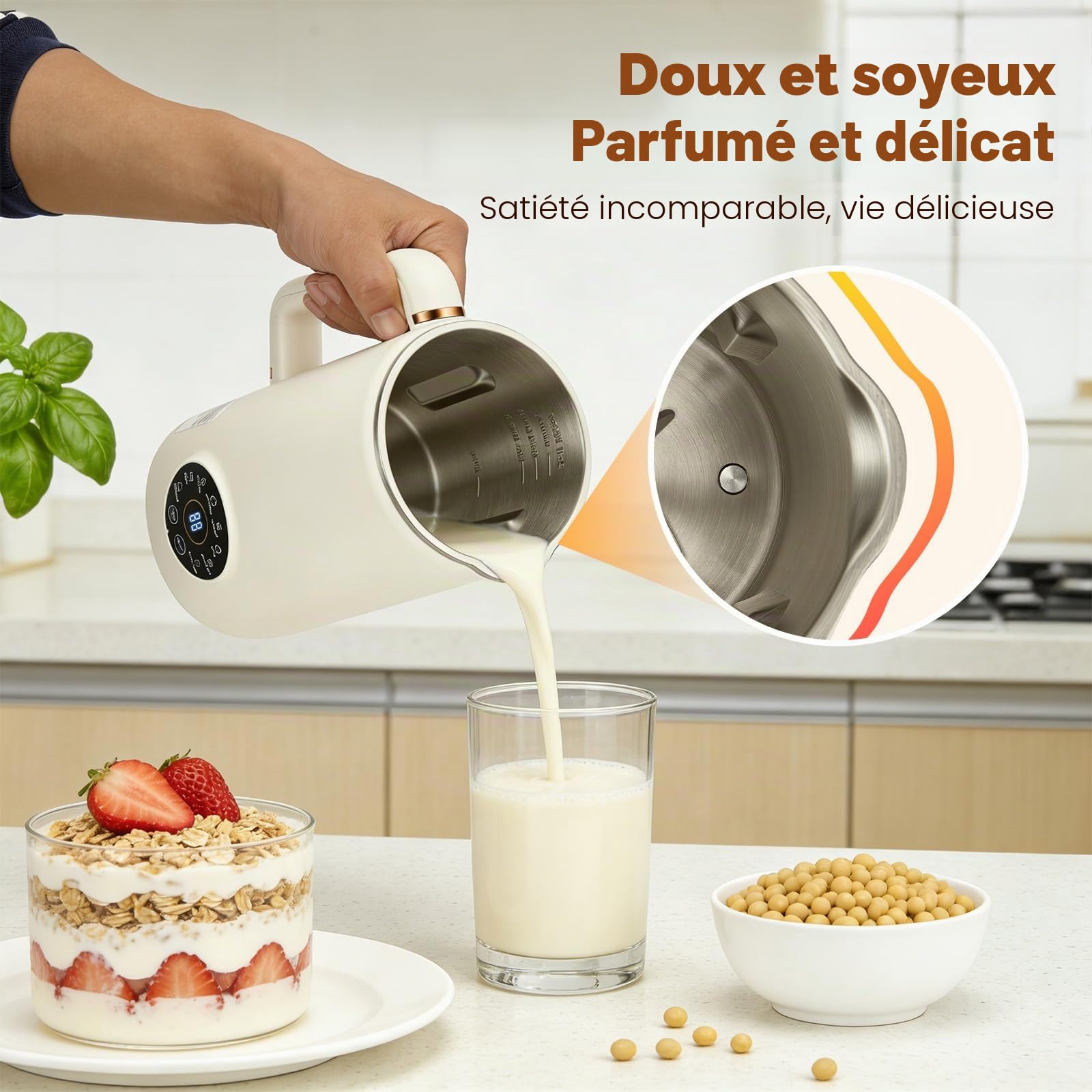 8 IN 1 Machine à lait végétaux, 1000 ml Machine à Lait de Noix Automatique avec 10 Lames, Maintien au Chaud & Auto-Nettoyage, Machine pour Lait Végétal pour Avoine, Soja, Noix, Fruits