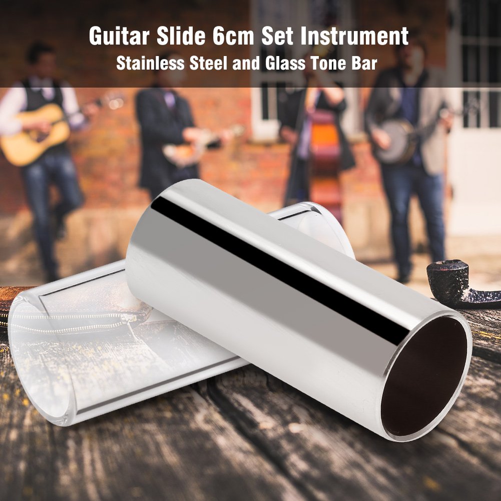 2pcs 6CM slide de guitare, slide en Verre et Acier Inoxydable Accessoire pour Guitare Basse