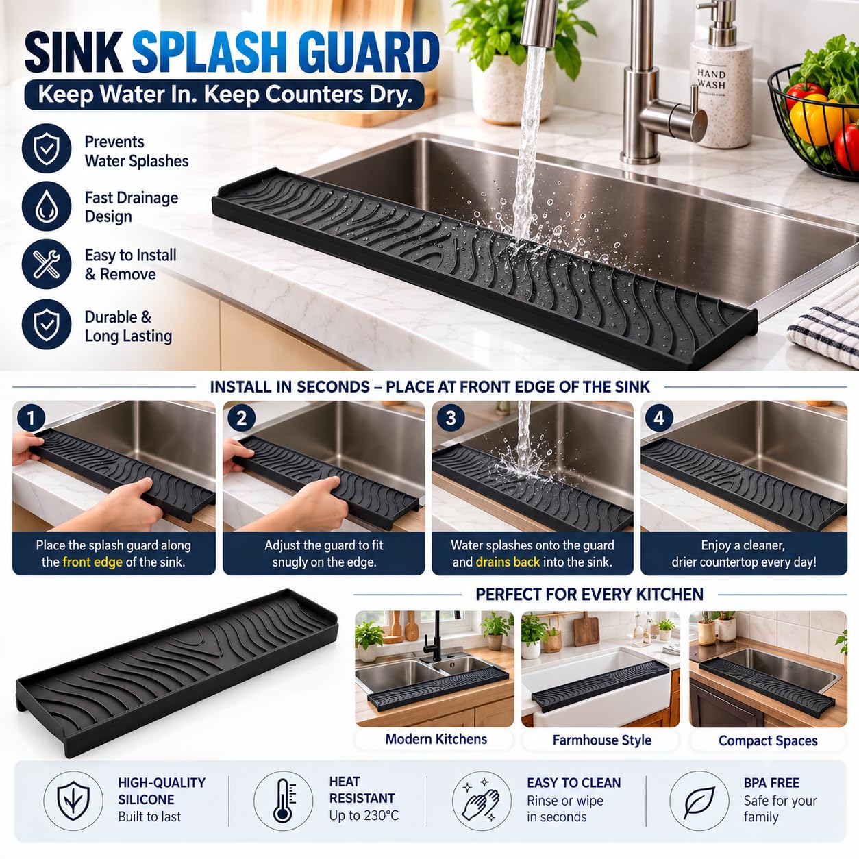 Silicone Sink Splash Guard - Stop Water Splashes! -5