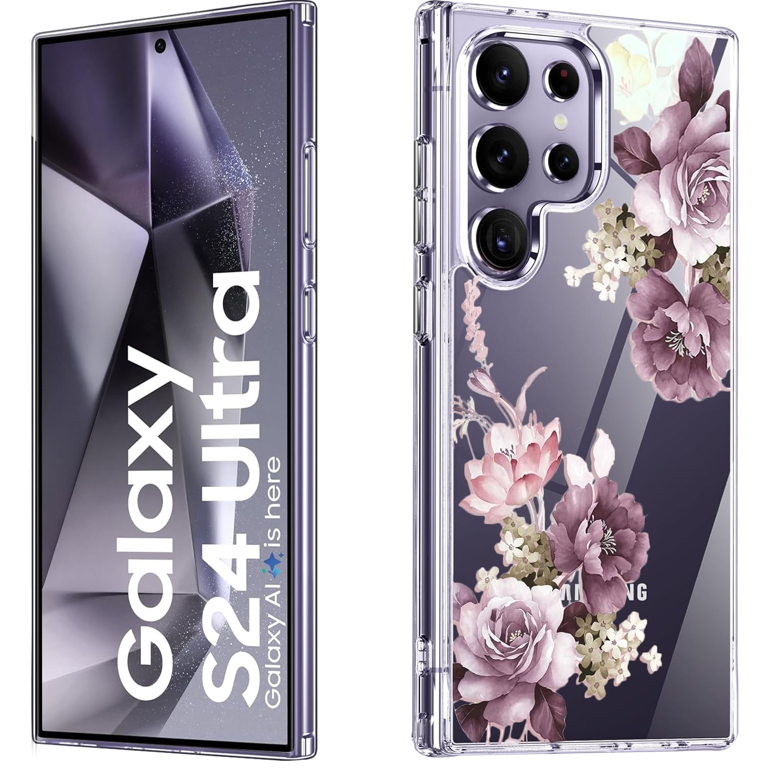 Elzzi Clear Transparent Flower Cover for Samsung S24 Ultra 5g Case Shockproof Floral Design Camera Protection Shockproof PC+TPU Transparent Flower Cover for Girls & Women 2024 6.8" (Deep Purple) (B0DCSVNL4V) Amazon Price History, Amazon Price Tracker