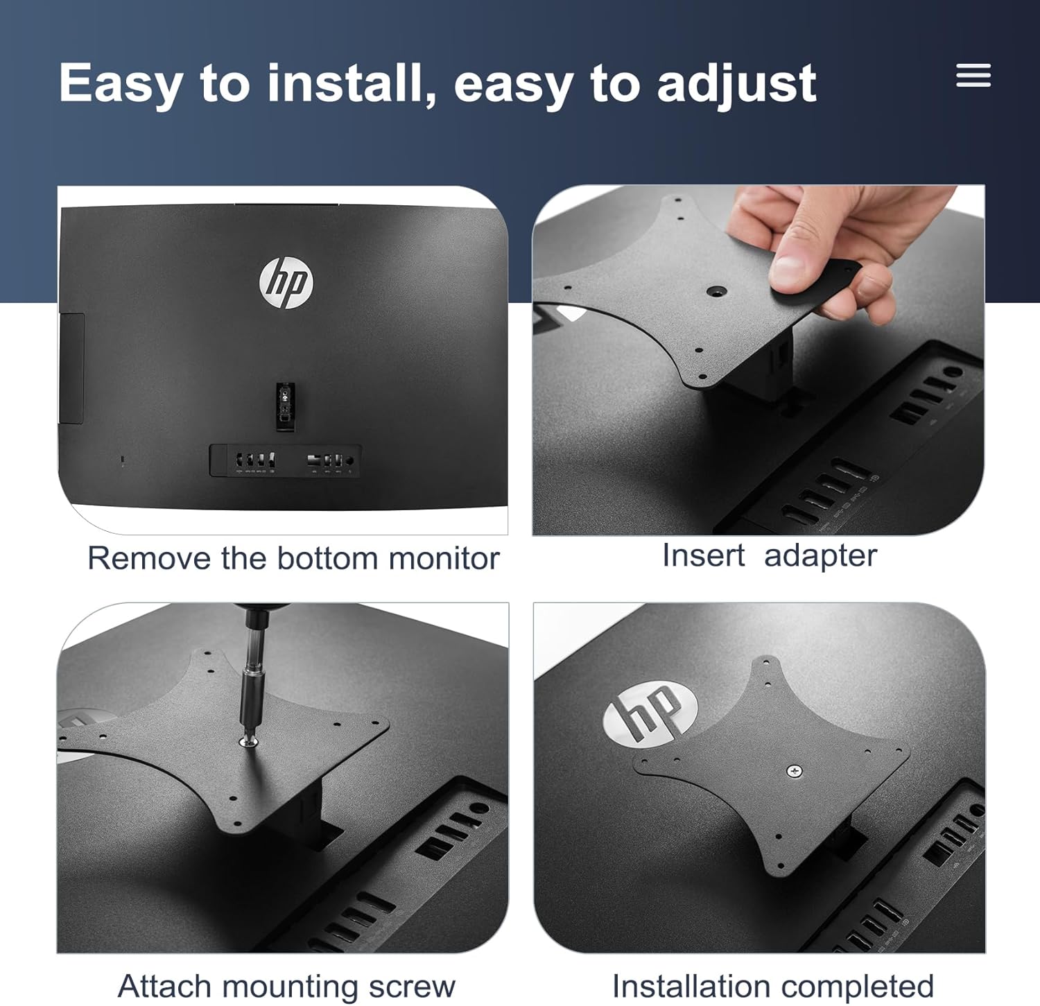 Monitor Arm/Mount VESA Bracket Adapter Compatible with HP All-in-One PC (ProOne 440 G9, 24-f0006ng) 100 * 100mm 75 * 75mm Black