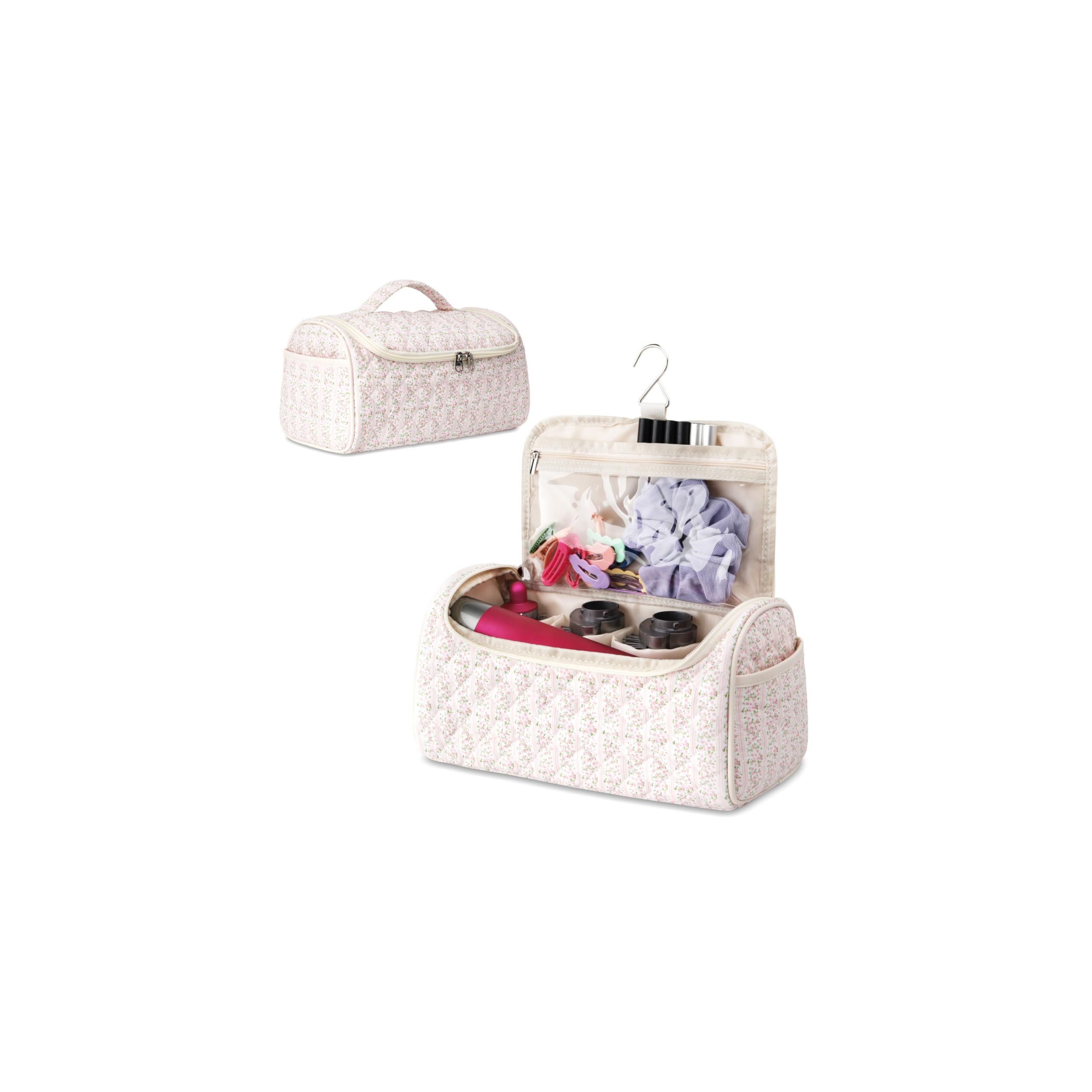 Linpr Travel Hair Dryer Bag with Hook for Dyson Airwrap Styler, Floral Pink