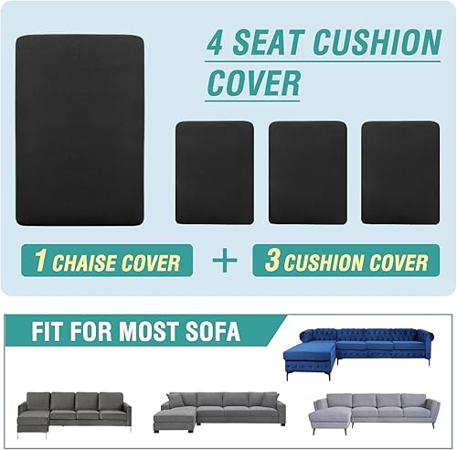 Vista 150 de OKYUK Fundas de sofá seccional en forma de L, 3 piezas, fundas de cojín para sofá seccional de terciopelo en forma de L, fundas elásticas para sofá