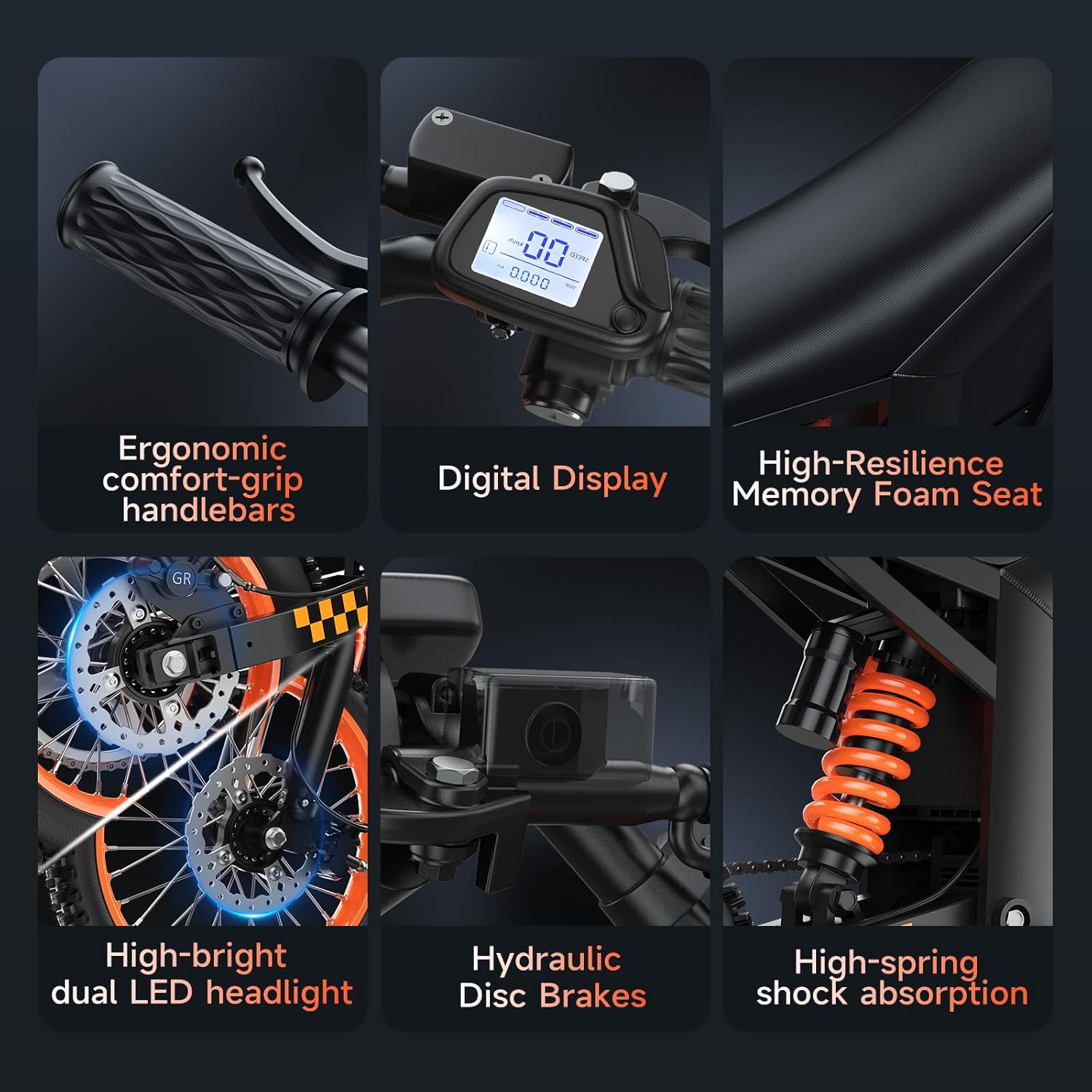 Electric Dirt Bike for Teens Adults, 3500W Peak Mid-Drive Motor with 48V/23AH Battery Ebike, 53-Mile Range, 38mph Speeds with Hydraulic Brakes & Dual Shock Absorption