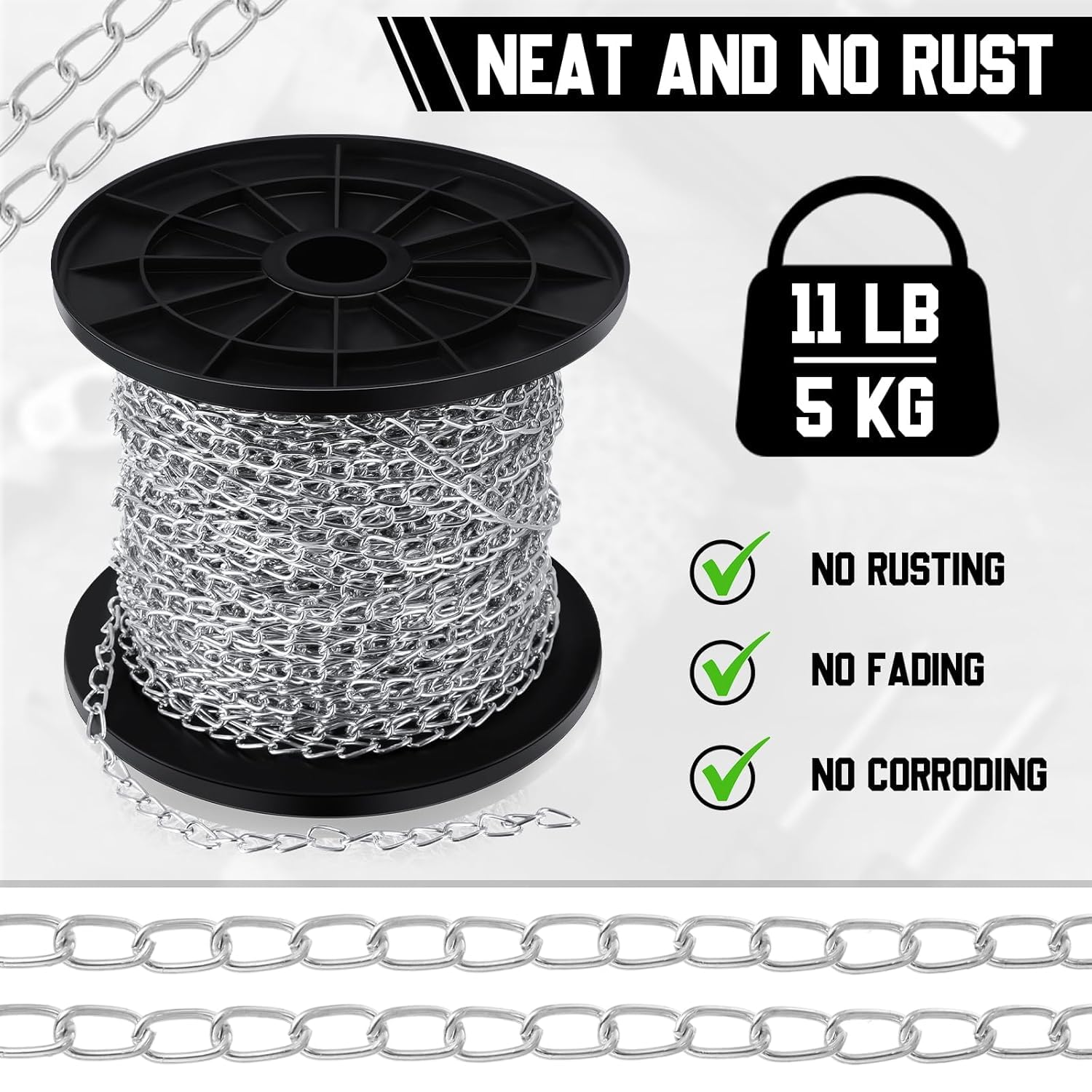 Tim Tim Agro Galvanized Steel Hanging Jack Chain, 50 ft Roll, Silver Metal Link Chain for Light Fixture, Bird Feeders, Overhead Lights, Artworks, Flowerpots, 1.3mm (Silver, 50ft) 2