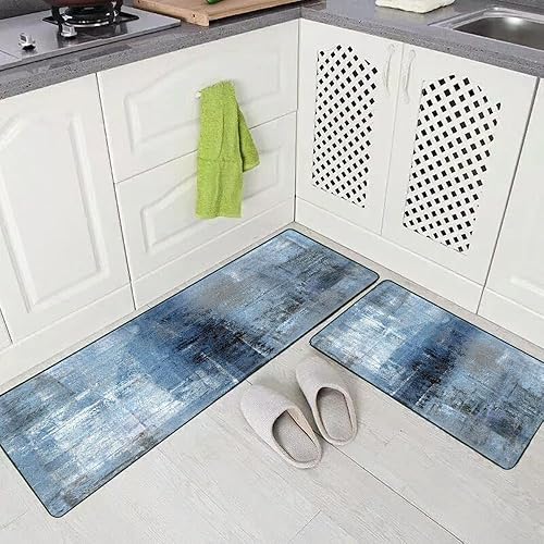 Vista 61 de TOMWISH - Tapetes de cocina para piso, color turquesa, gris, abstracto, pintura artística, 17 x 48 + 17 x 24 pulgadas, juego de alfombras de cocina