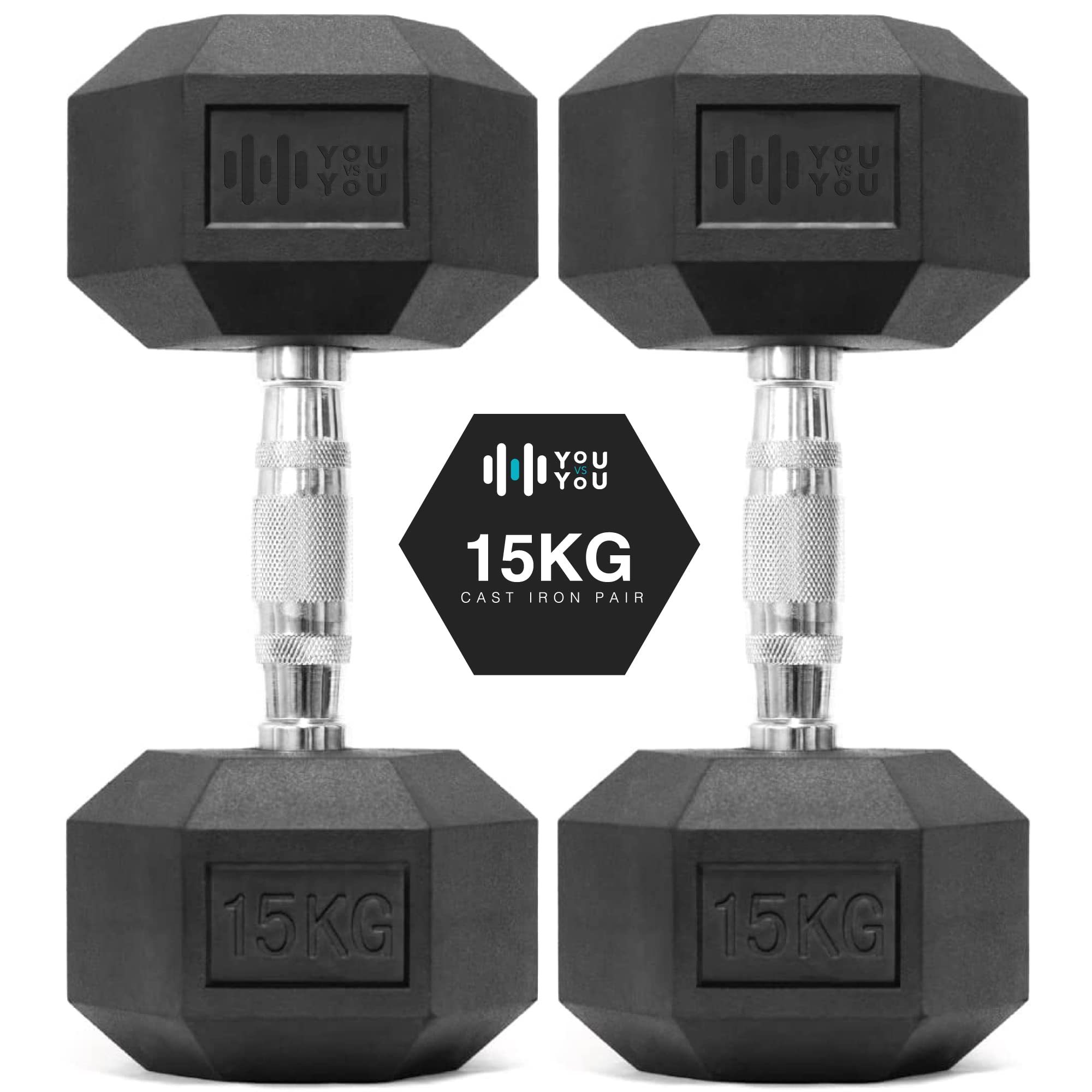 You vs You Hex Dumbbells Weights Pair for Home Exercise | 15kg Set of 2 Hexagonal Weight Rubber Encased for Home Fitness Gym Workouts Training Muscle Building & Conditioning | Unisex | Strength Fit — image 1