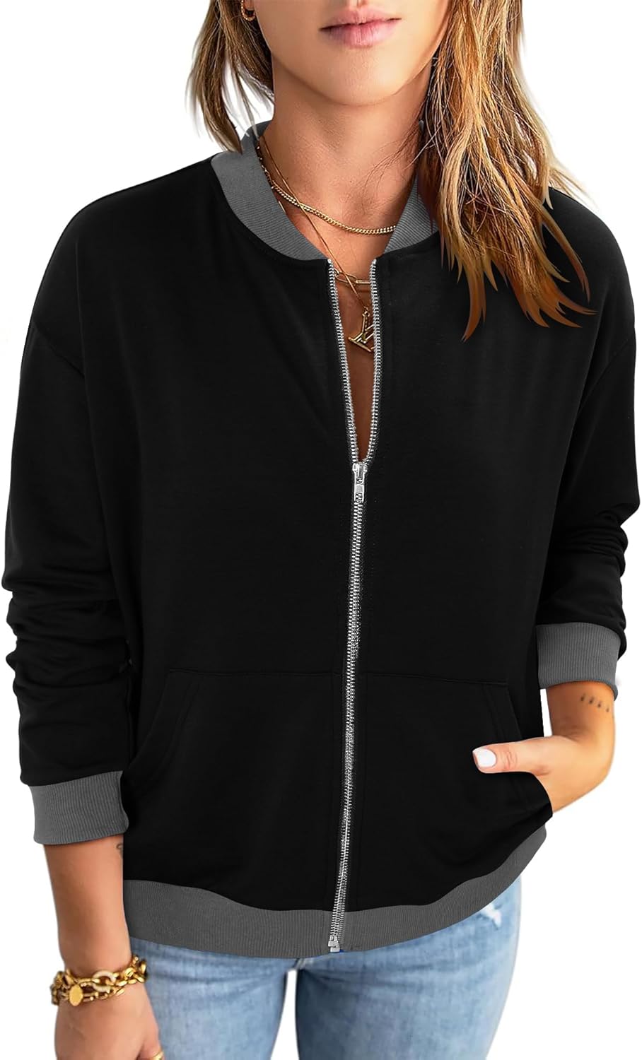 CRAZY GRID Women's Zip Up Jacket Casual Long Sleeve Sweatshirts Fall Coat Outerwear Windbreaker with Pockets S-XXL - Image 3