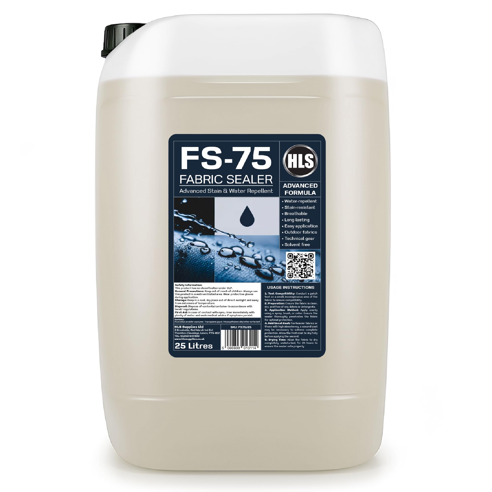 25L FS-75 Fabric Sealer - Waterproof Spray for Fabric - Tent Waterproofing for Awnings, Boat Covers, Garden Furniture