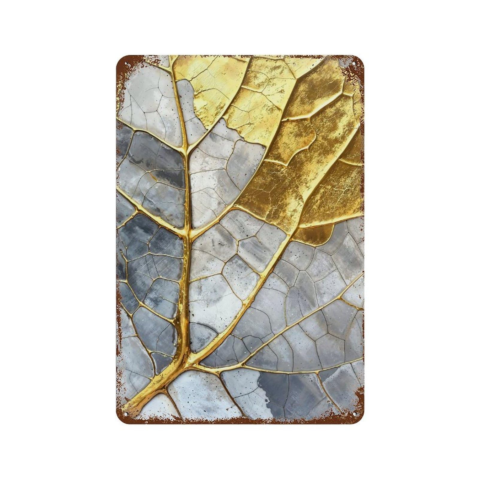 Decorative Tin Sign with Golden Leaf Mosaic Design 11.8"x7.9", for Basement, Hobby Room And Garage Decor, Farmhouse Wall Decor