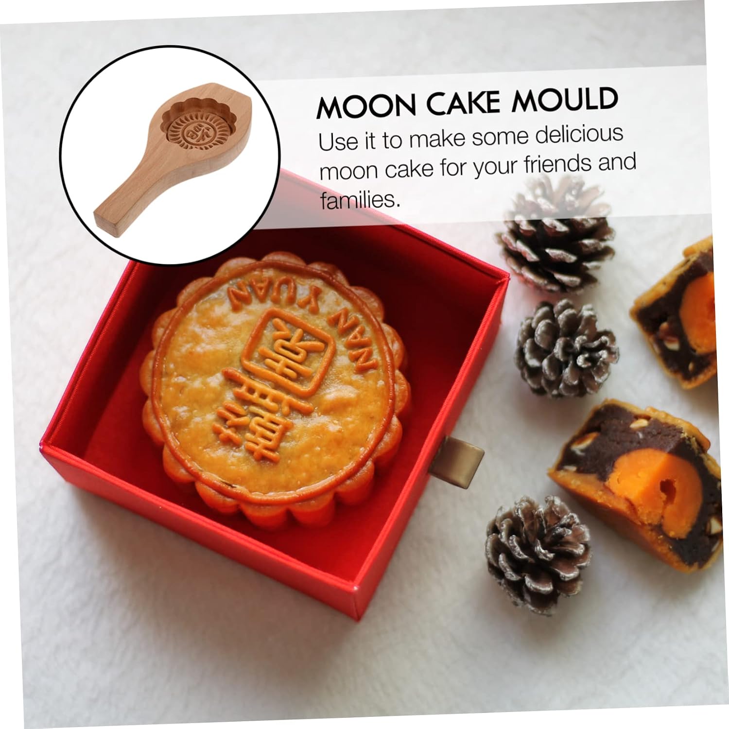 GLEAVI 2Pcs Moon Cake Molds Wood Baking Supplies for Pastry Decoration Easy to Use and for Creative Mooncake Making for Baking
