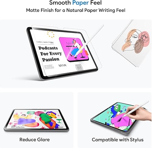 Miniatura 6 de MOBDIK Paperfeel - Protector de pantalla de vidrio compatible con iPad Air de 11 pulgadas, M3 2025M2 2024, 9H+ vidrio templado con EZSnap Pro,