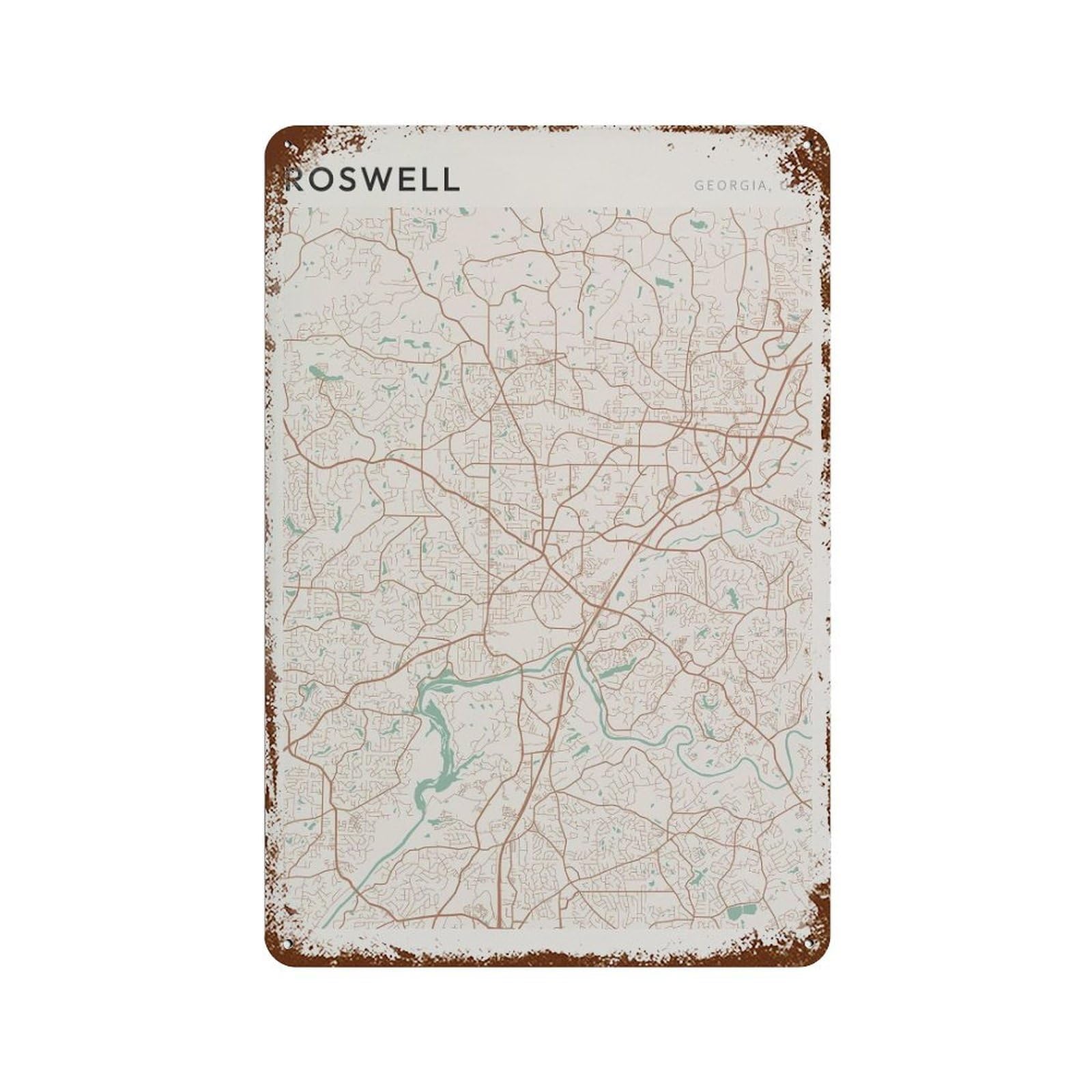 xiaoxiaoshen Roswell Map Georgia Travel Gift Farmhouse Decor Housewarming Wall Decor Art Metal Tin Poster Modern Home Decor Art Home Bar Shop Decorations Vintage Sign 30x20cm