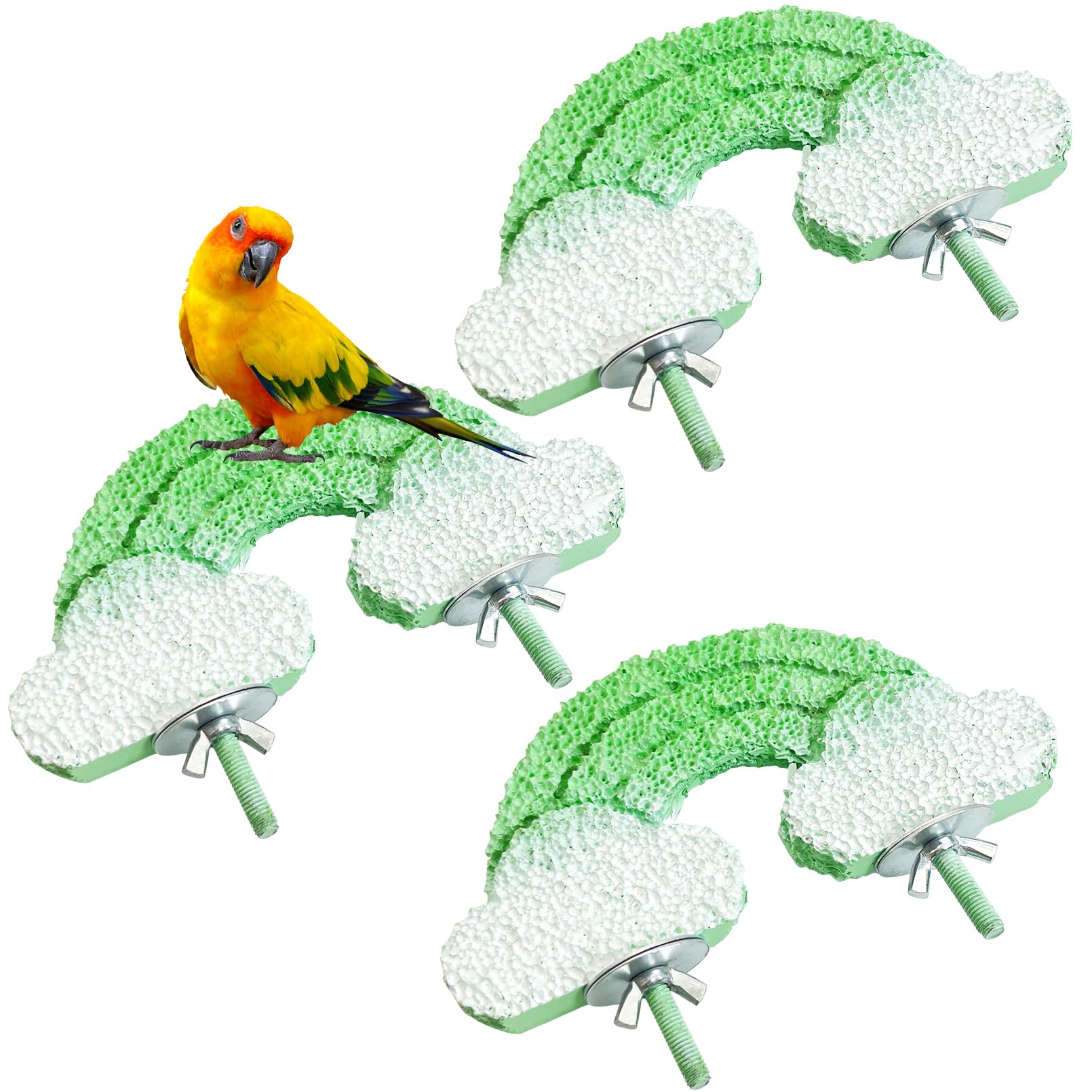 PINVNBY 3PCS Bird Beak Grinding Stone Resin Bird Perch Stand Grinding Claw Clouds Birds Cage Perch Parrot Climbing Chewing Toys Parakeet Cage Accessories for Budgies Cockatiels Conures (Green)