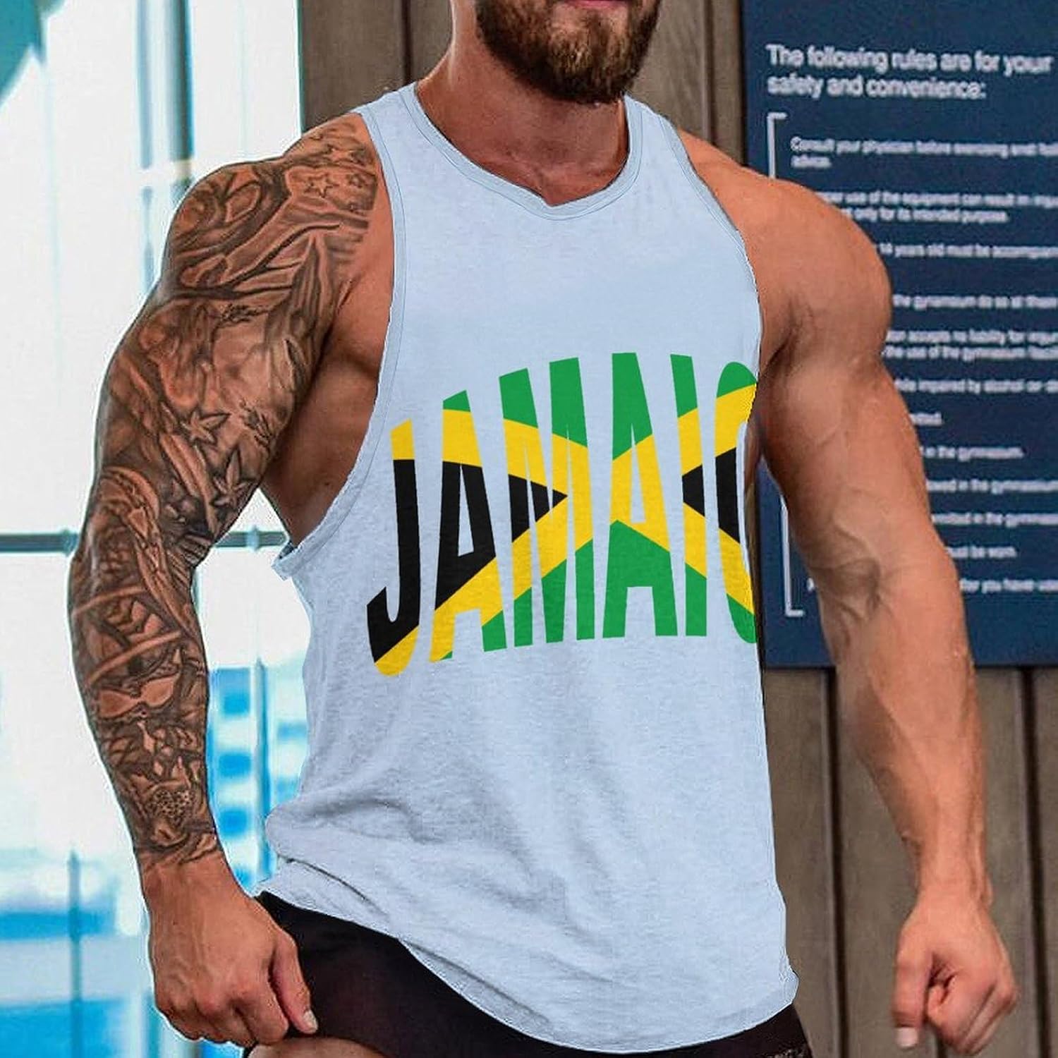 Jamaican Flag Mens Tank Tops Sleeveless Muscle Shirts Beach Casual Gym Shirt Vest Tee Tops