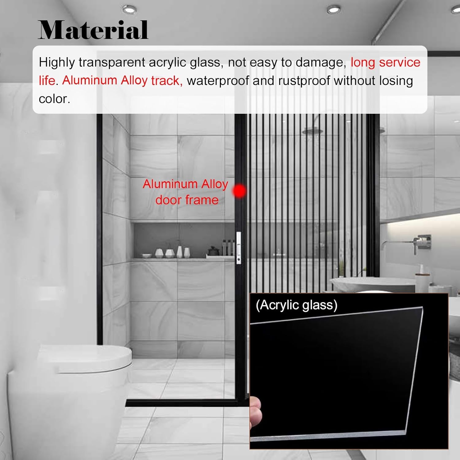 Customizable Folding Doors Kit with Lock, No Drilling Interior Accordion Door with Acrylic Glass, Household Large Room Divider Sliding Door for Bathroom Kitchen Attic(115x185cm/45x73in)