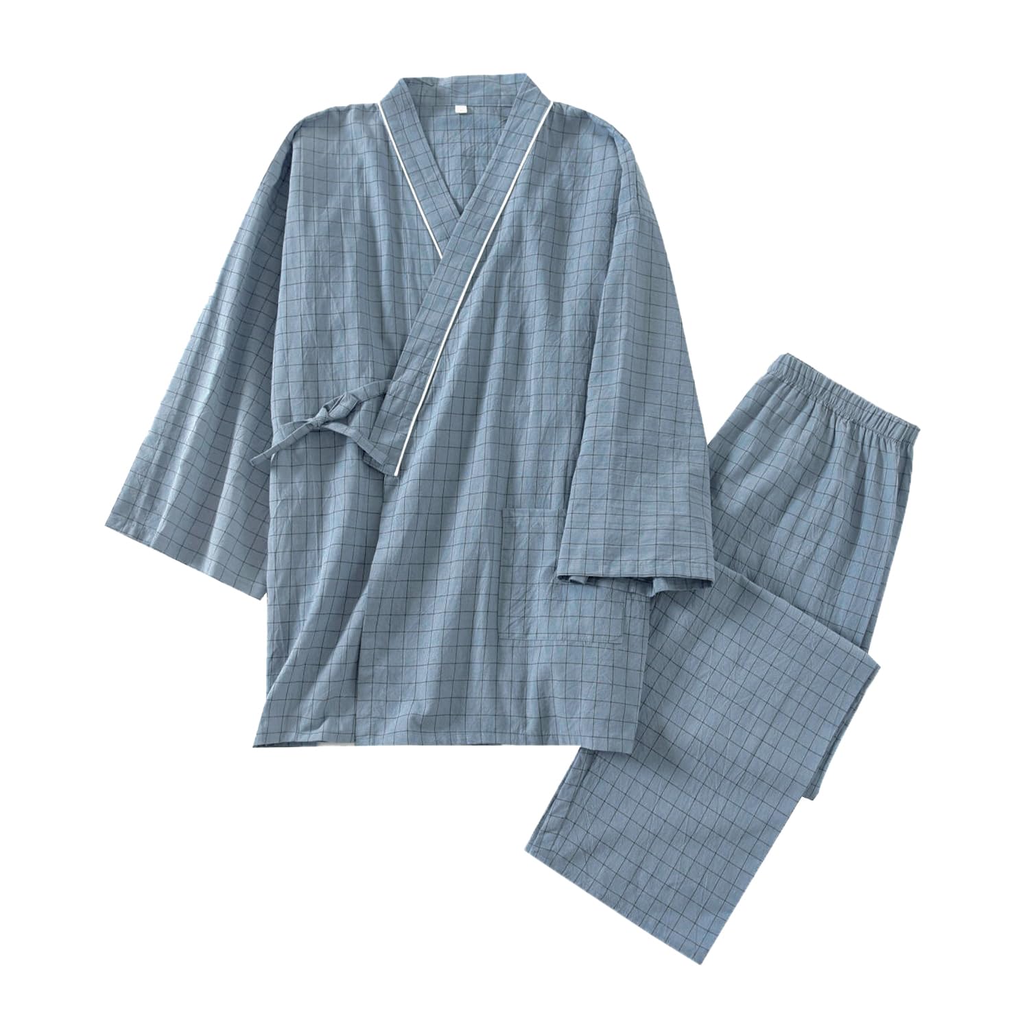 DRUNSPDS Men's Jinbei Style Cotton Pajamas Top Bottom Set 3/4 Sleeve Japan