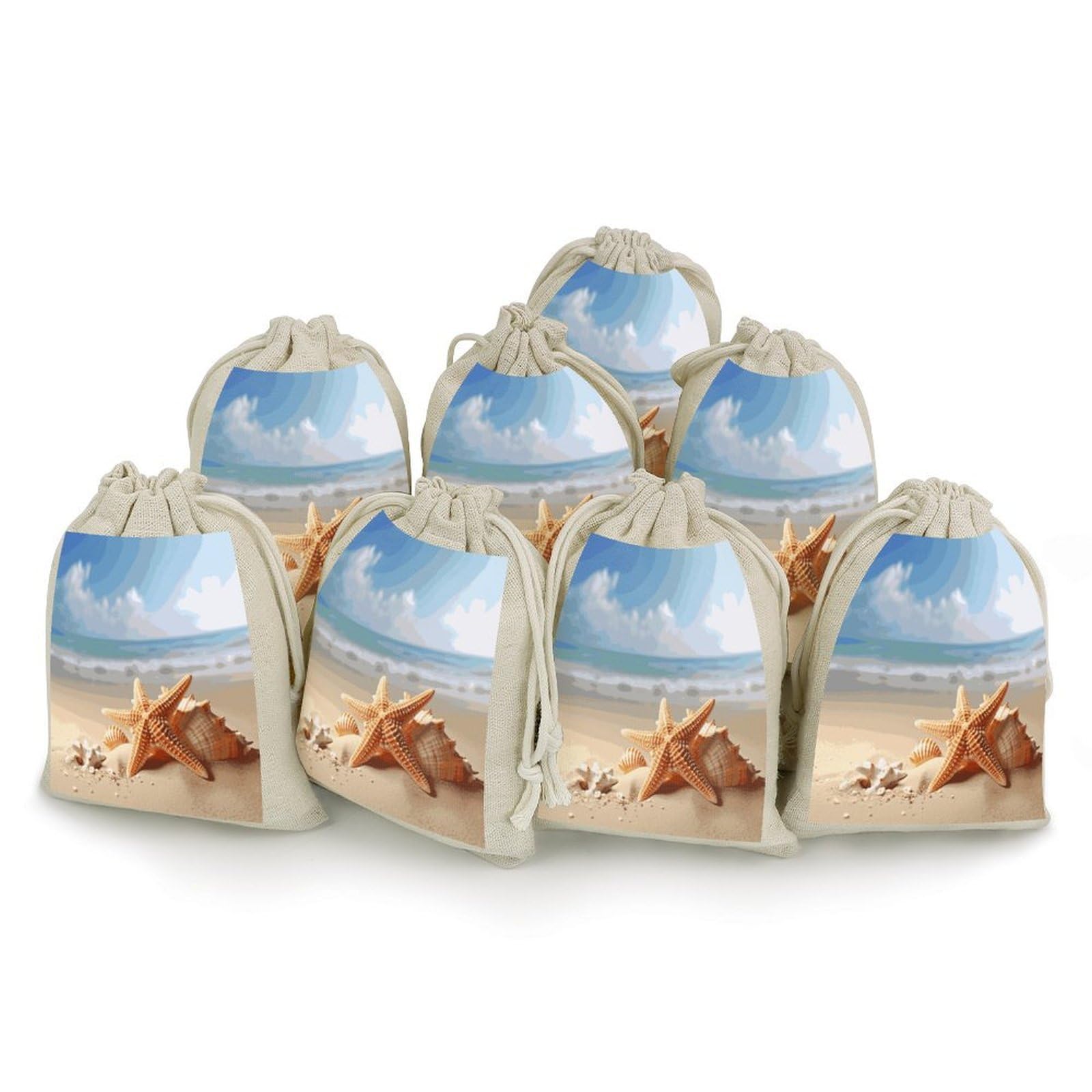 Adfgyerh Style Summer Starfish Seashell Bags With Drawstring Reusable,Jewelry Bags 4.9 X 6.7 Inch, Set Of 8,Gift Bags For Party Wedding Storage Home Supplies