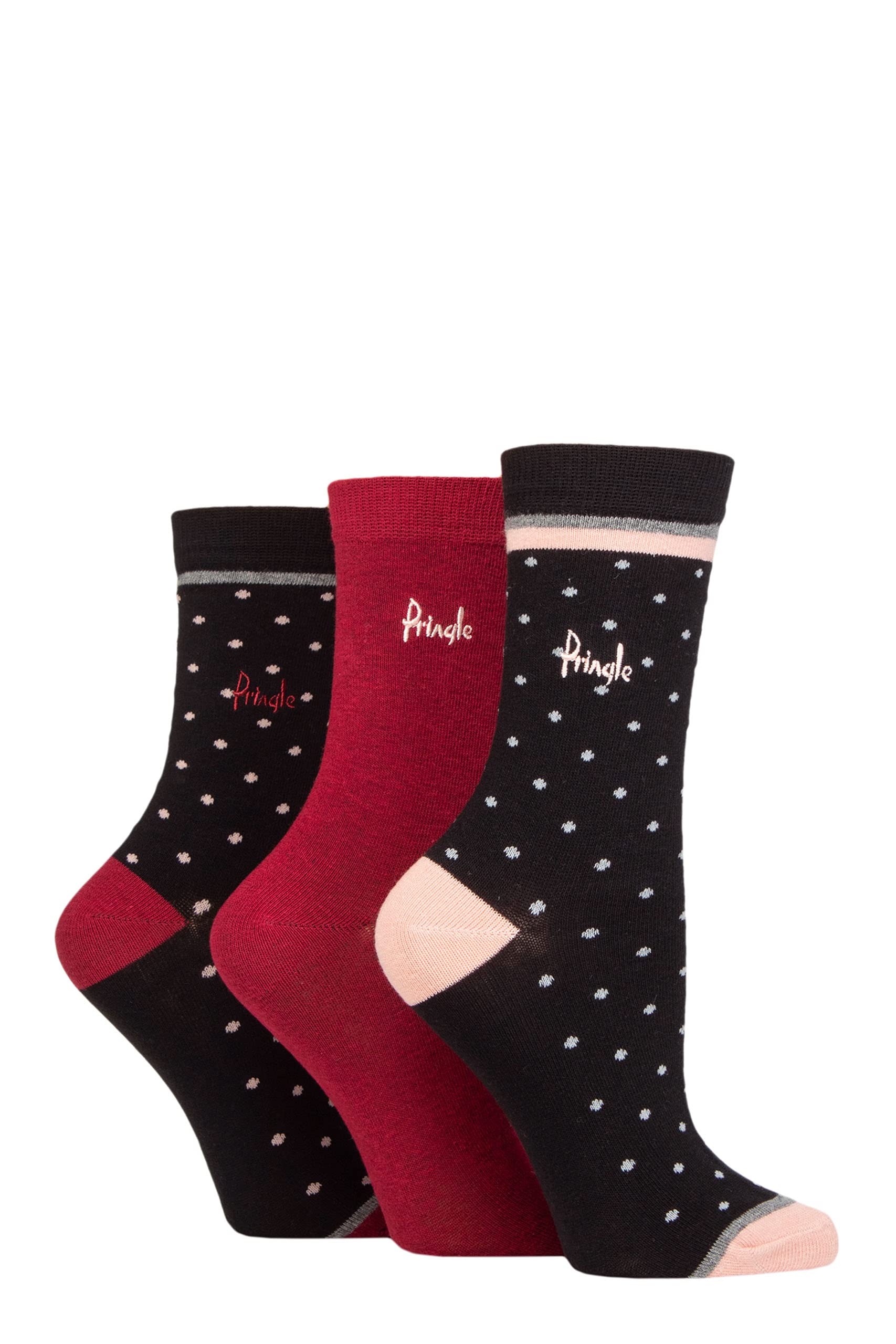 Pringle Ladies Patterned Cotton and Recycled Polyester Socks Pack of 3 Small Polka Dot Black 4-8