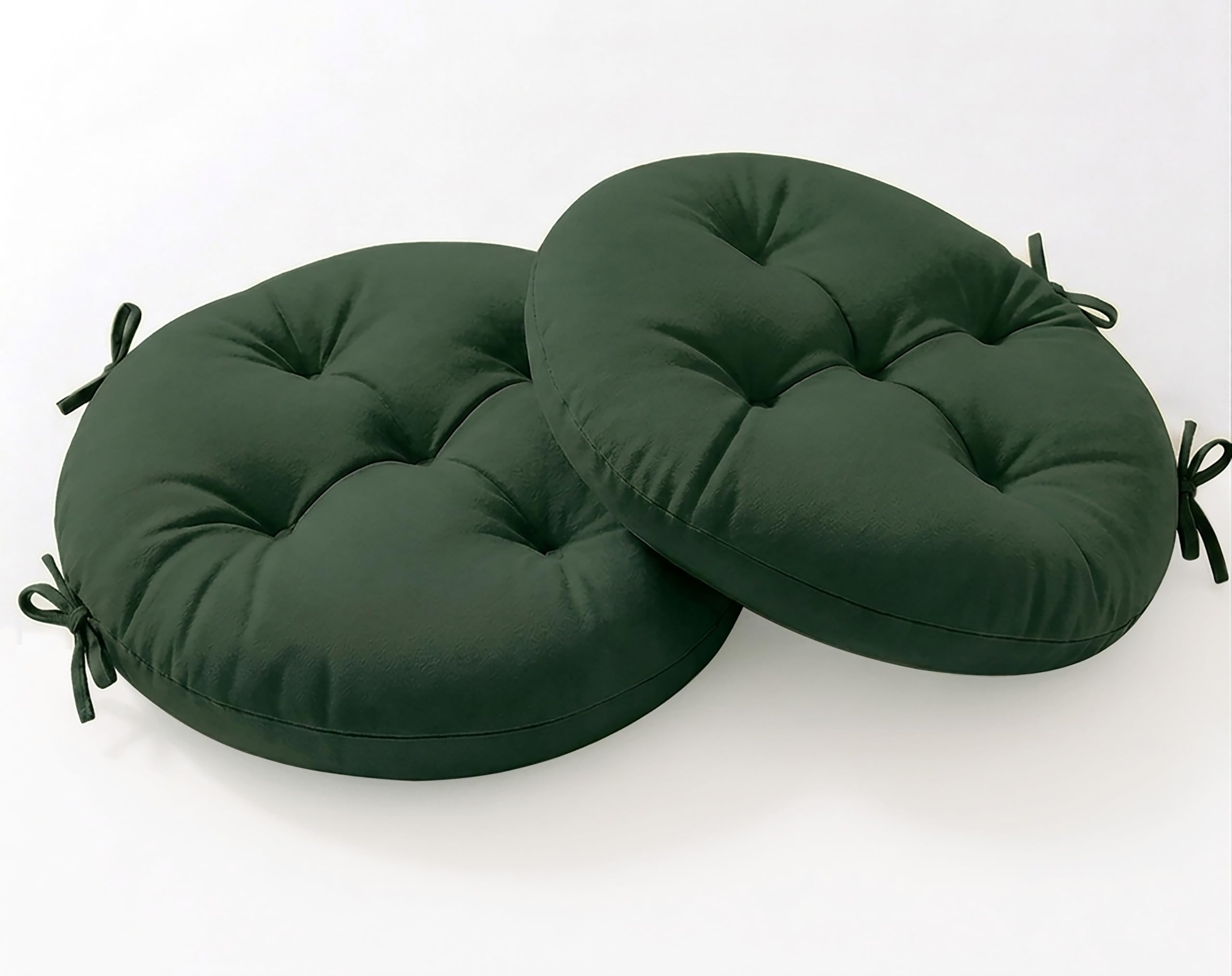 Cotton Shell | Mixfiber Filled |Multipurpose Round Chair Cushion/Pad with Ties - Pack of 2 (40x40CM - 16"x16", Dark Green)-image-13