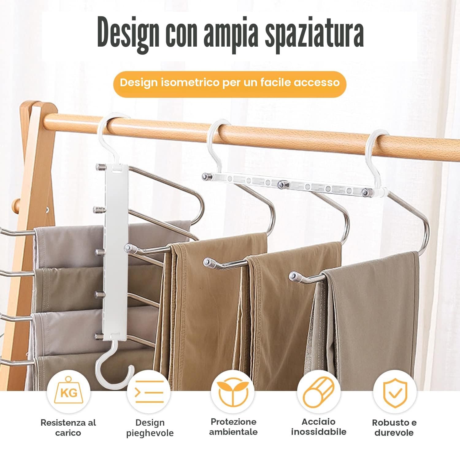 Ronronner 9 In 1 Grucce Pantaloni, 2 Pezzi Grucce Pantaloni Salvaspazio, Salvaspazio, Appendiabiti Multiuso, Ognuno Può Contenere 9 Pezzi, Pantaloni, Jeans, Sciarpe (2 Pantaloni Rack - Bianco)