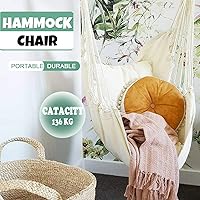 Vista 3 de Silla hamaca colgante de cuerda para interiores y exteriores, columpio de hamaca de tejido de algodón resistente, máximo 300 libras