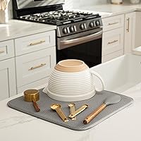 Vista 2 de S&T INC. Tapete de microfibra para secado de platos, reversible y absorbente para cocina, de 16 x 18 pulgadas, color gris