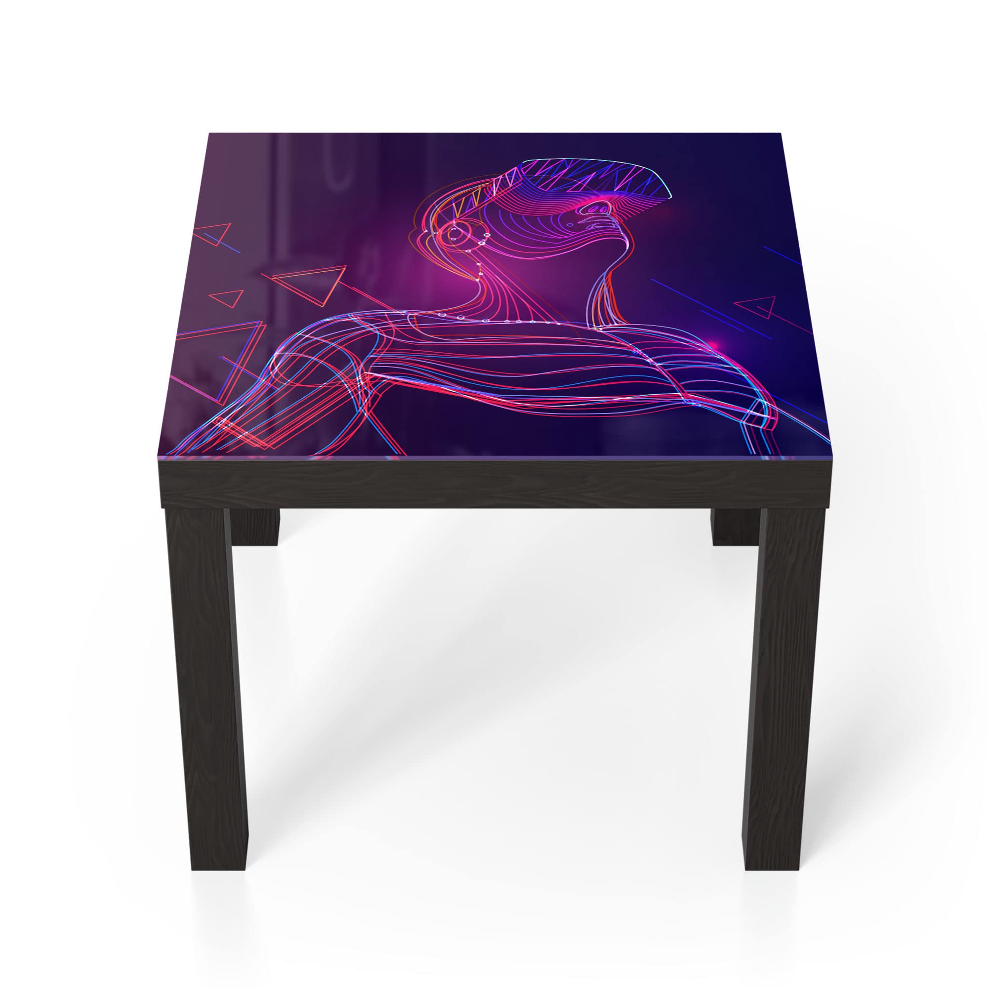 DEQORI Stolik szklany | czarny mały 55 x 55 cm | motyw mężczyzny z okularami VR | niezwykły stolik pomocniczy ze szkła | stolik kawowy na wysoki połysk do salonu | nowoczesny stolik kawowy z